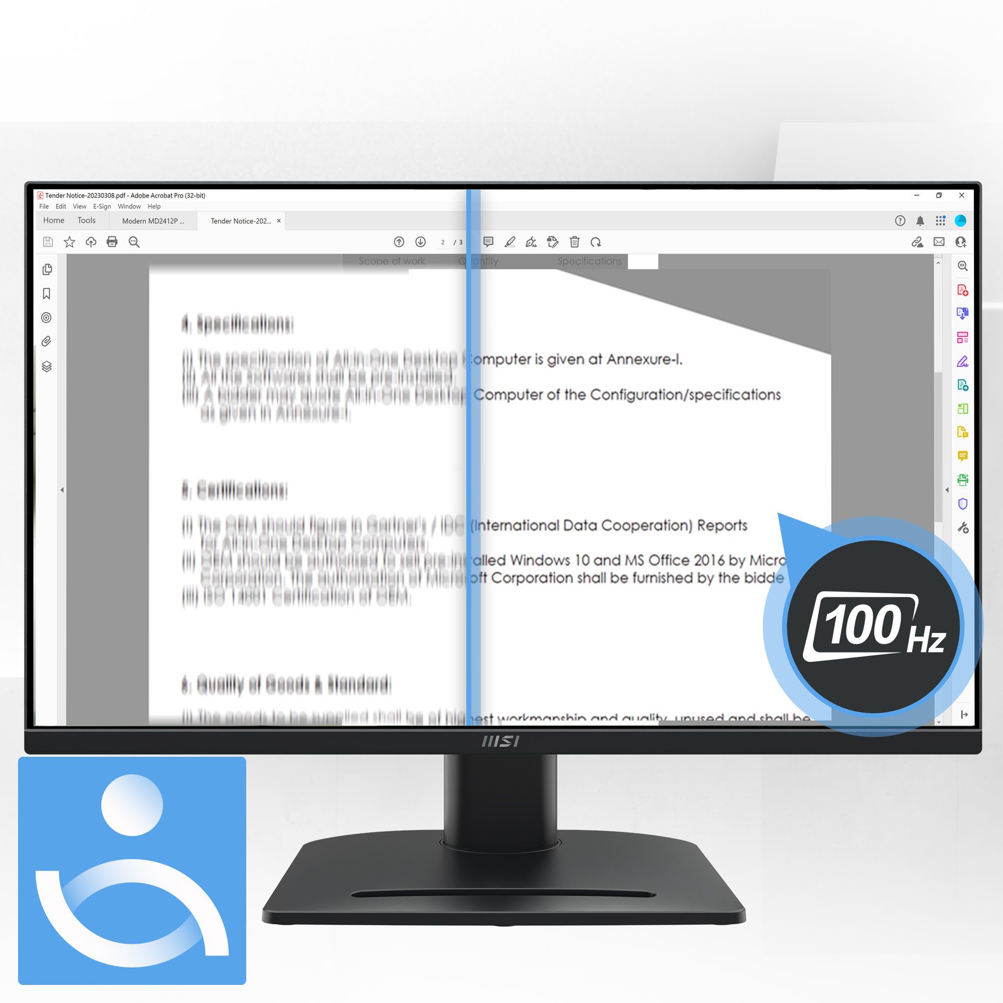 MSI PRO MP275PG LED-Monitor (69 cm/27 ", 1920 x 1080 px, Full HD, 1 ms Reaktionszeit, 100 Hz, IPS-LED, neig-,schwenk-, höhenverstellbar, Pivot)