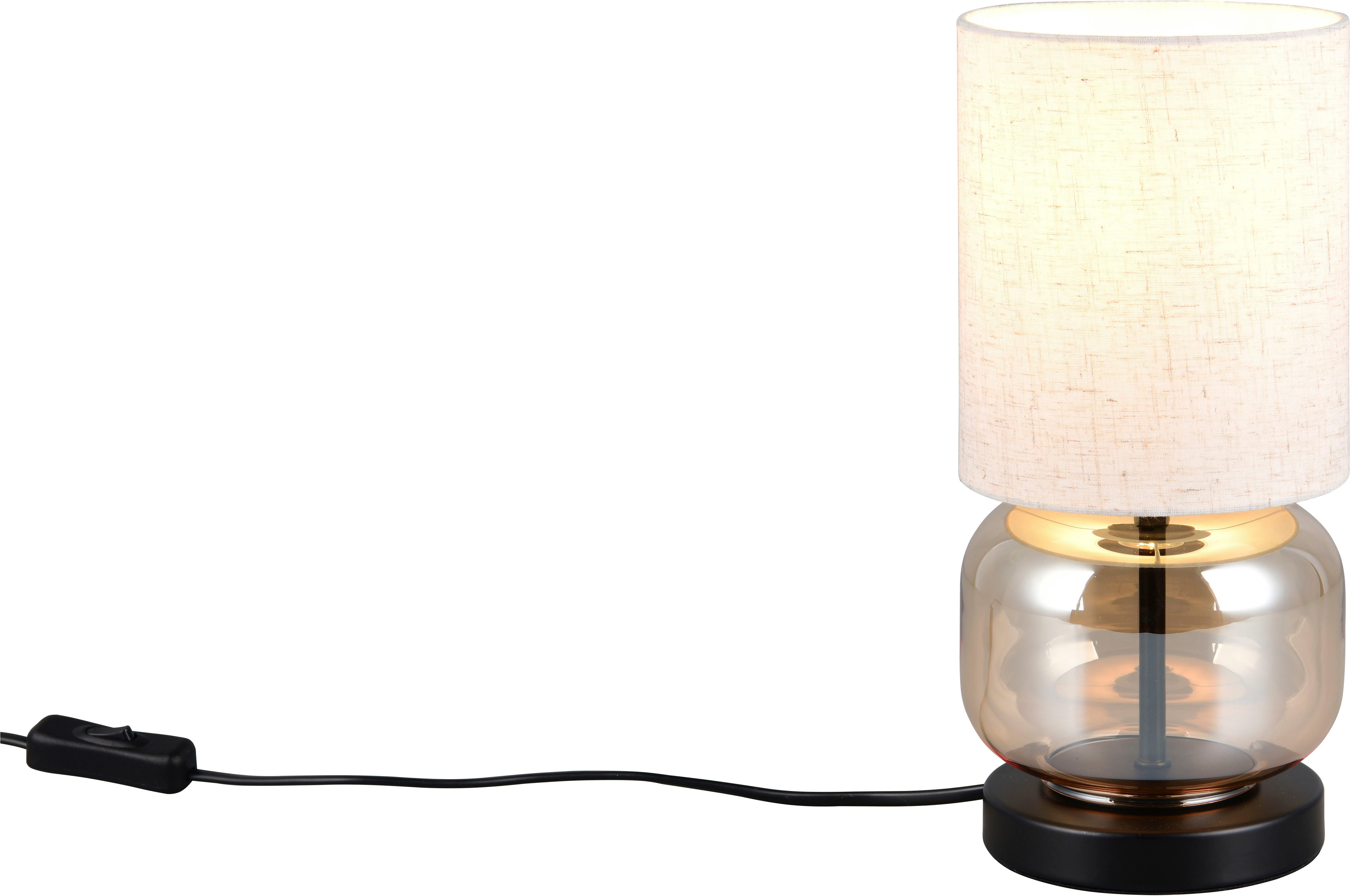 my home Schreibtischlampe Ulrichstein, Tischlampe mit Glas und Stoffschirm exkl 1x E27 max 40W, Ein-/Ausschalter, Leuchtmittel wechselbar, warmweiß - kaltweiß, Nachttischlampe Tischleuchte m. Schnurschalter Glas amber Schirm beige