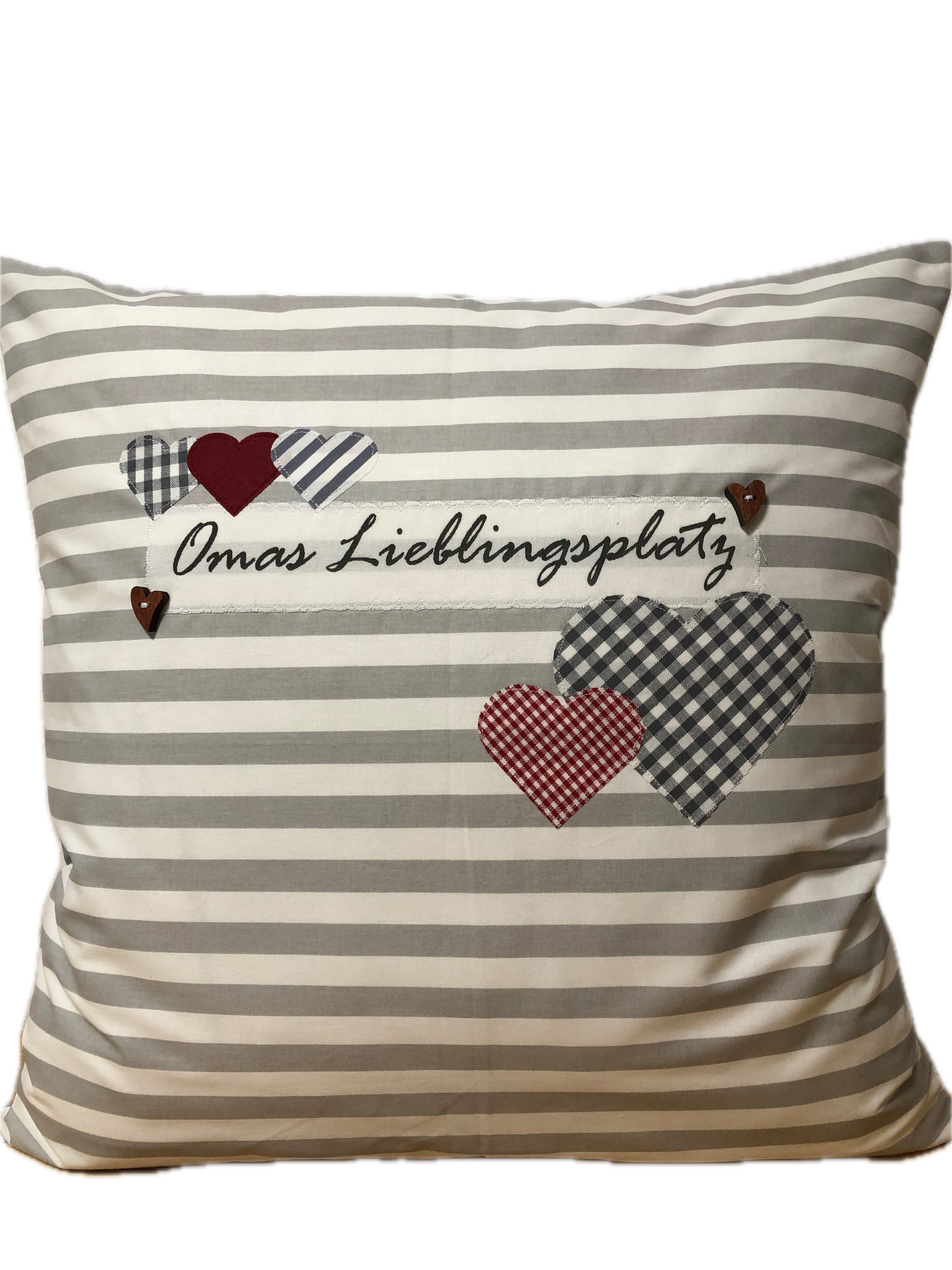 Dekokissen Landhausstil Kissenhülle * Kissenbezug *Omas Lieblingsplatz grau/weiß