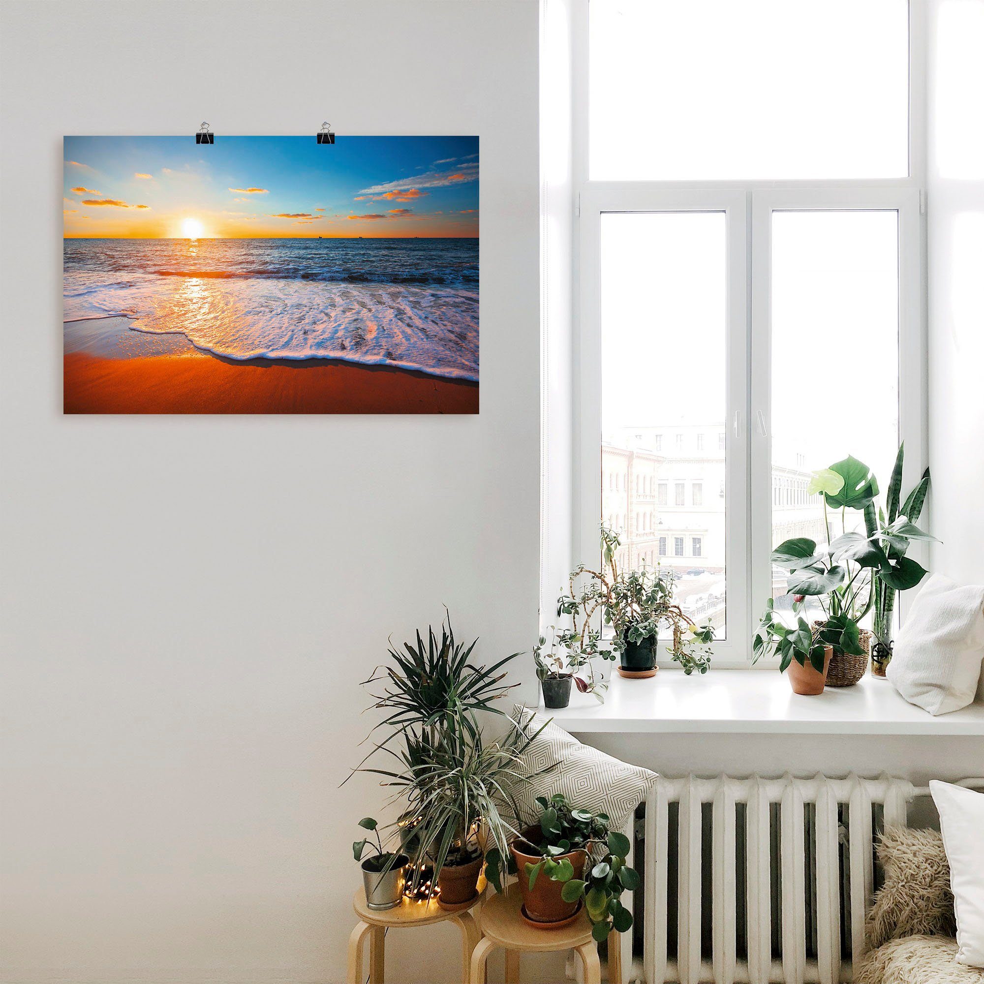 versch. Poster in Leinwandbild, Alubild, Wandbild Größen Sonnenuntergang Strand Artland (1 Wandaufkleber Meer, als oder das St), und