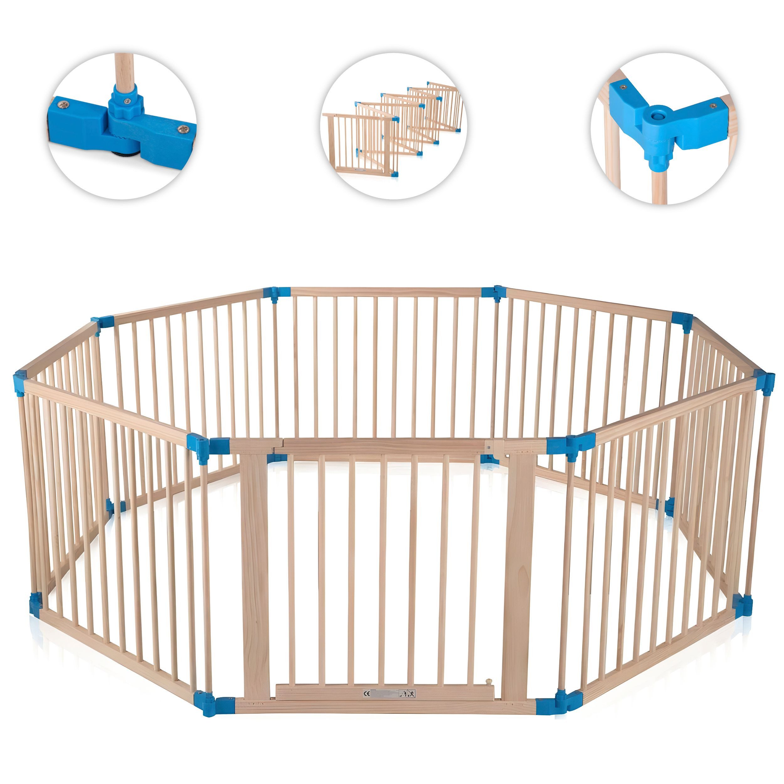 Baby Vivo Laufstall Laufgitter aus Holz 8 Elemente - individuell verstellbar - PREMIUM