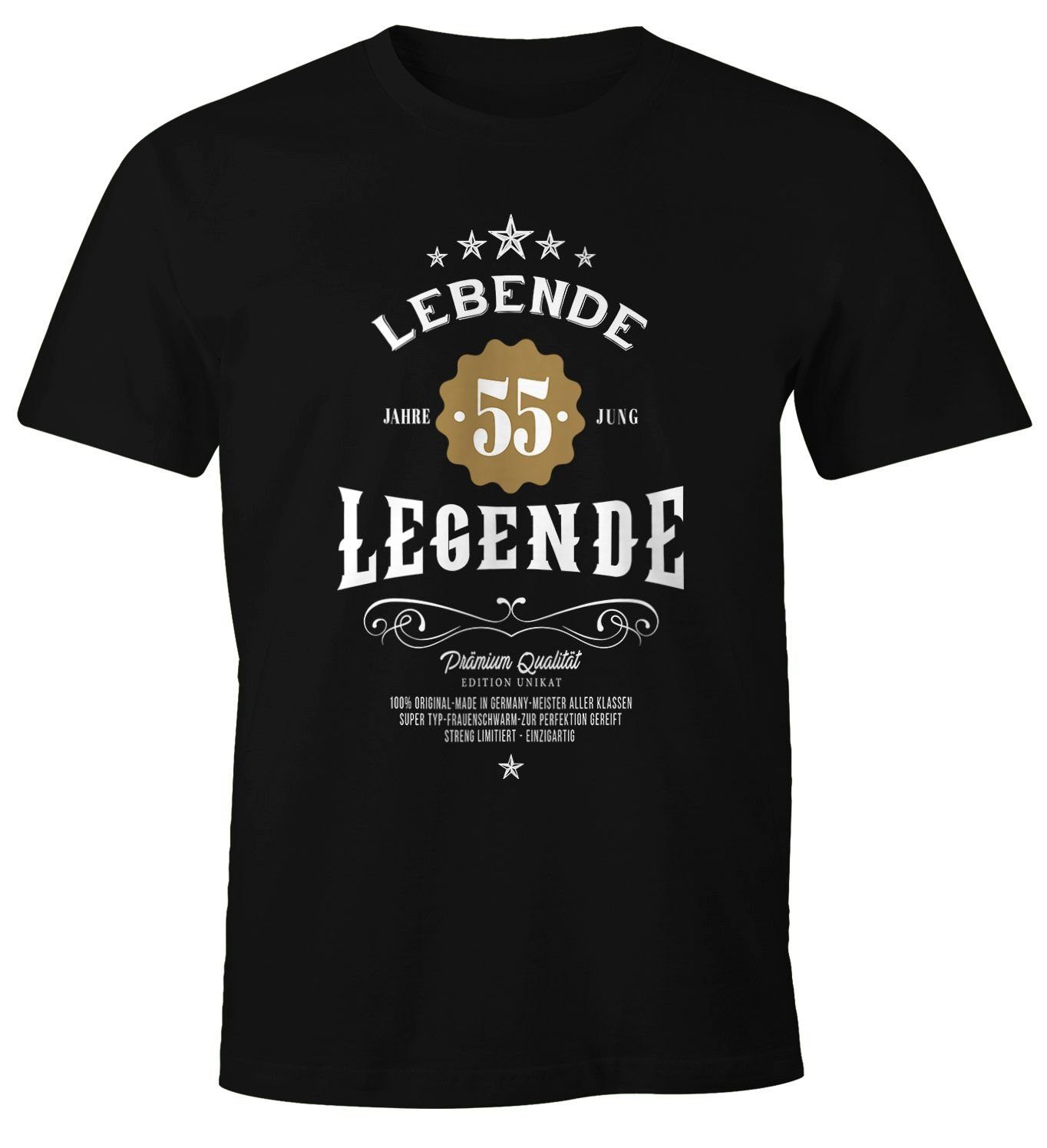 mit Geschenk Jahre Print 55 T-Shirt MoonWorks Lebende schwarz Moonworks® Geburtstag Print-Shirt 30-80 Herren Legende jung