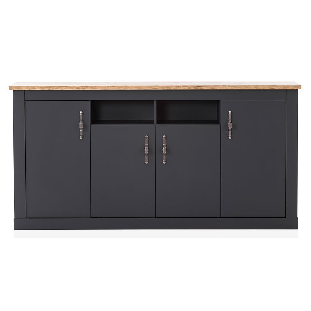 Lomadox Sideboard CESENA-61, Anrichte mit 4 Türen in anthrazit mit Wotan Eiche Nb., 200/104/45 cm