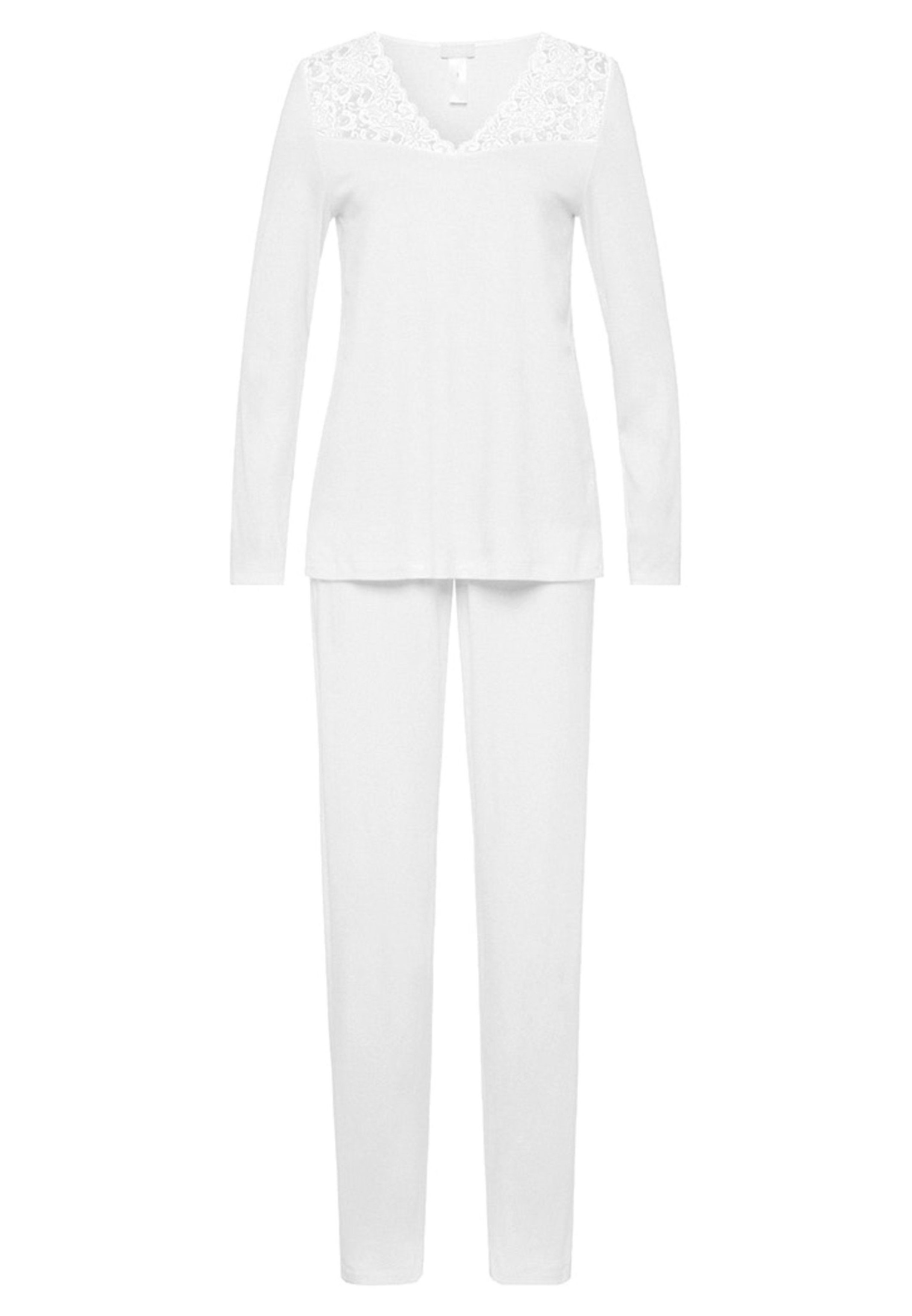 Weiß Spitzenverzierung Pyjama 2 (Set, Üppige Ausschnitt tlg) am Pyjama - - Moments Baumwolle Hanro