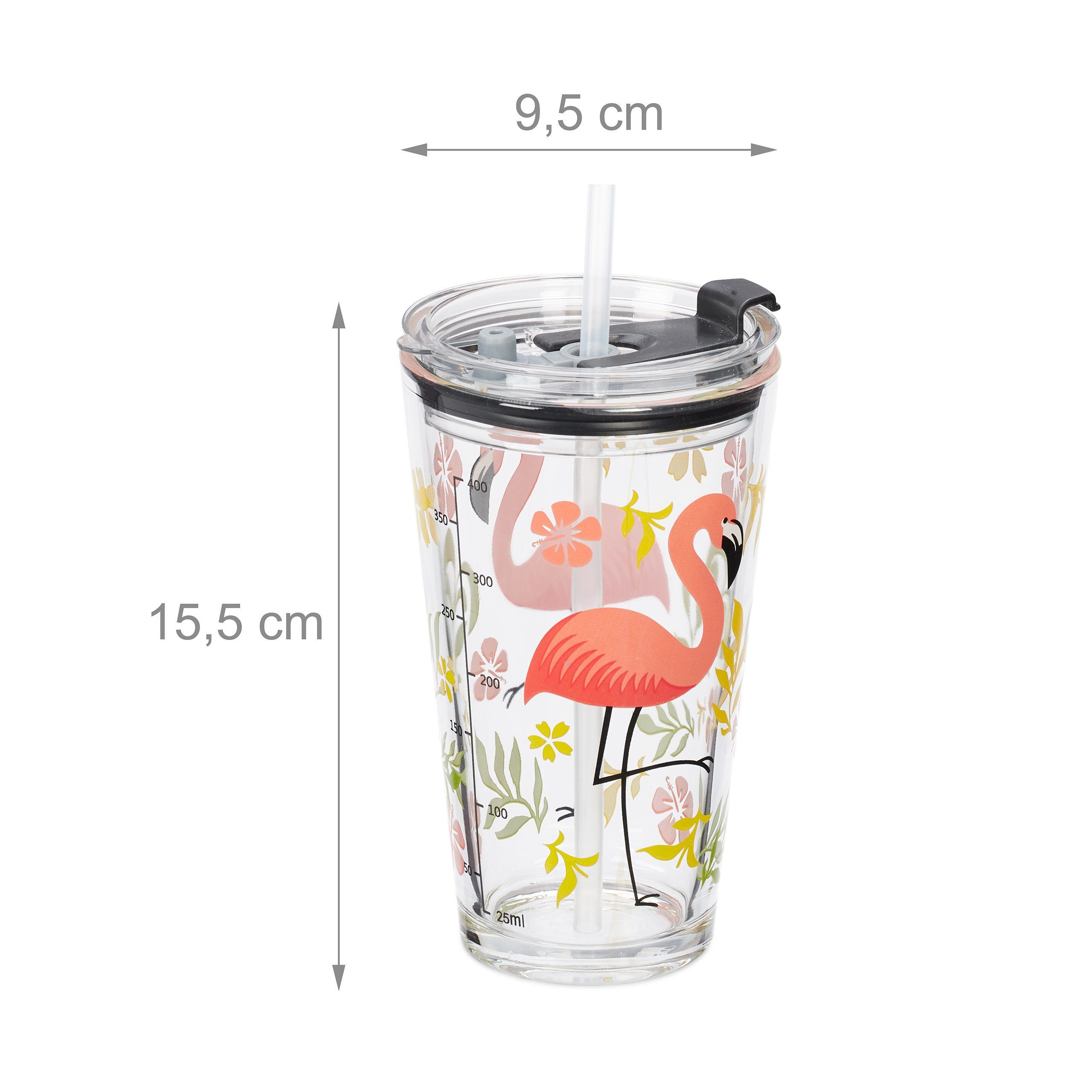 relaxdays Gläser-Set 4er Set Trinkgläser mit Flamingo-Motiv, 4-tlg., Glas – Bild 4 von 5