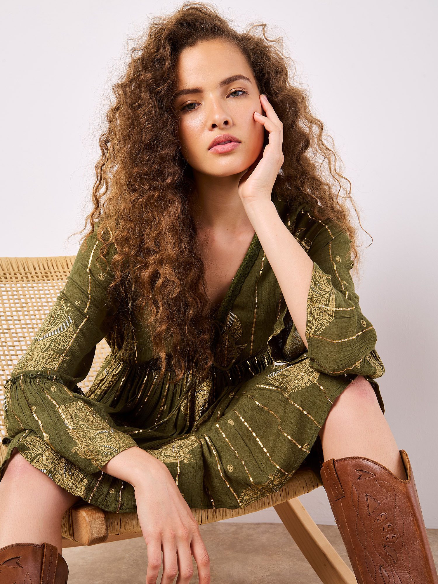 Apricot Minikleid Paisleymuster Minikleid im Boho-Style
