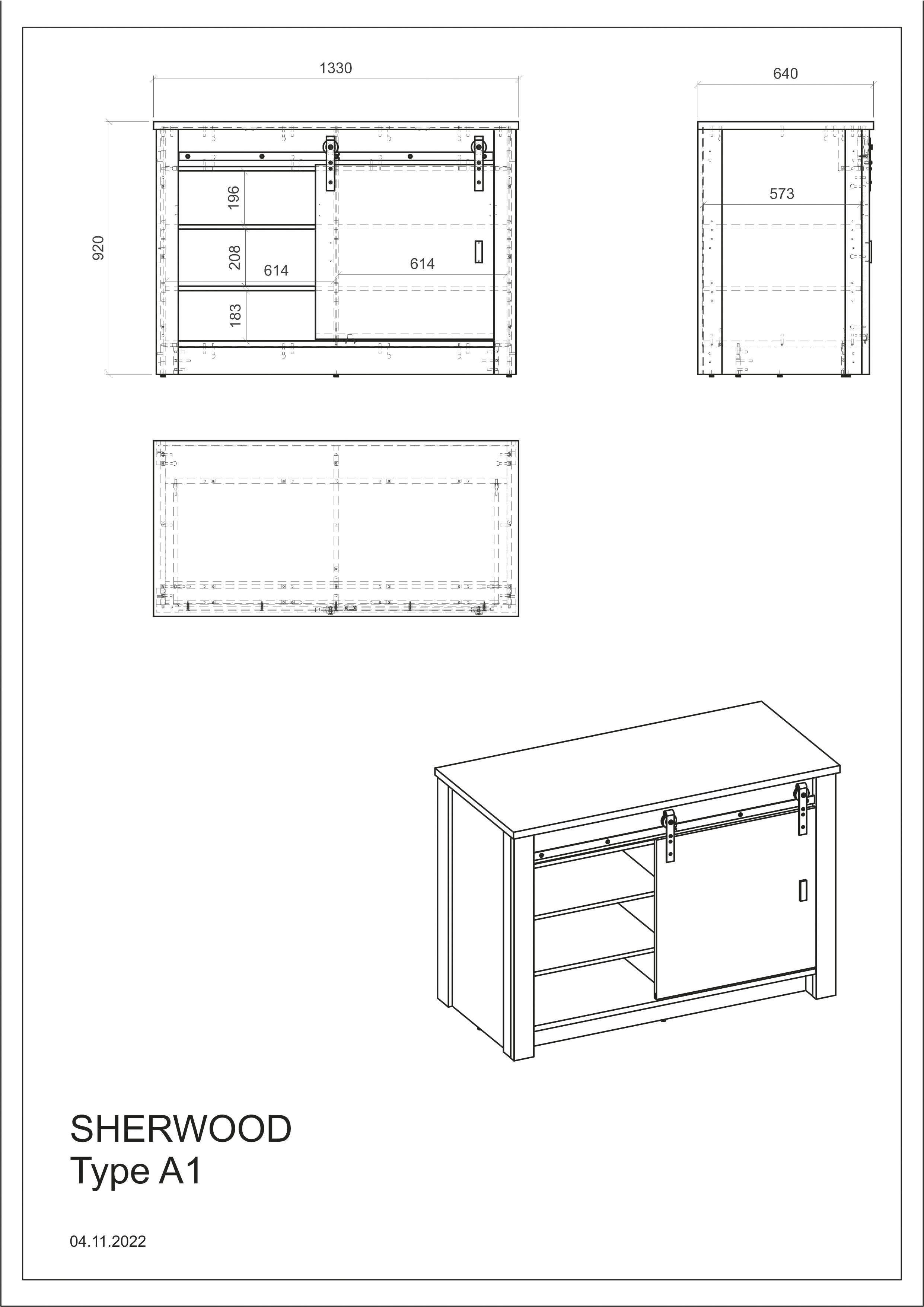 Dekor Style aus Scheunentorbeschlag Spülenschrank Home Breite der Metall, affaire Sherwood Old Arbeitsplatte cm mit 133 hell