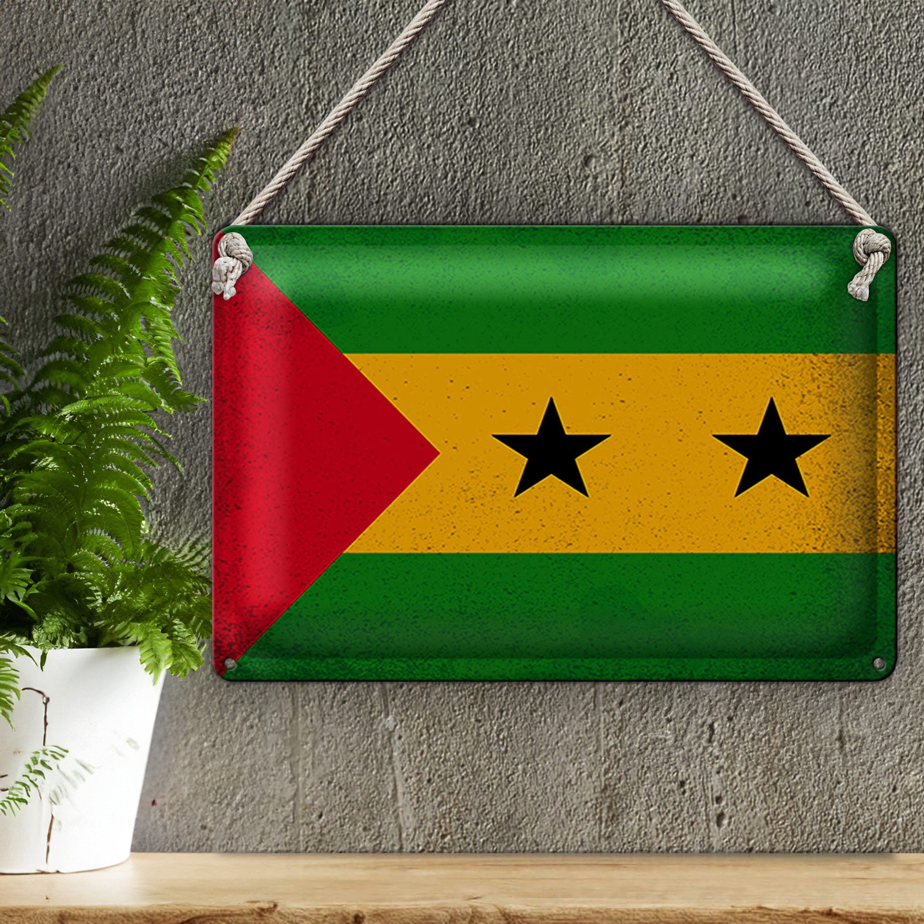 Roomando Metallschild Blechschild Flagge São Tomé und Príncipe 30x20cm Vintage