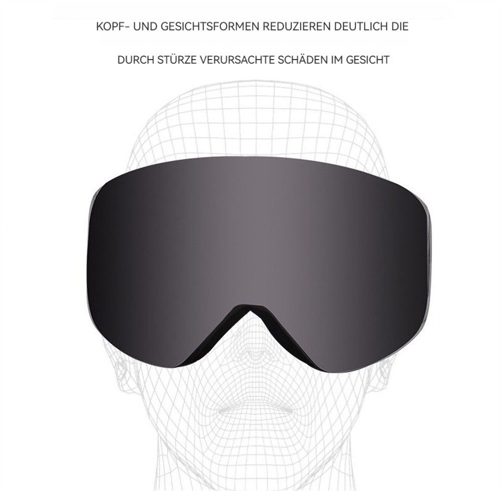 mit Skibrille (1-St), Für UV Kontrastverstärkende silber Skibrille Dekorative praktischer Erwachsene, Anti-Beschlag-Beschichtung Mit Skibrille, UV-Schutz Schutz,