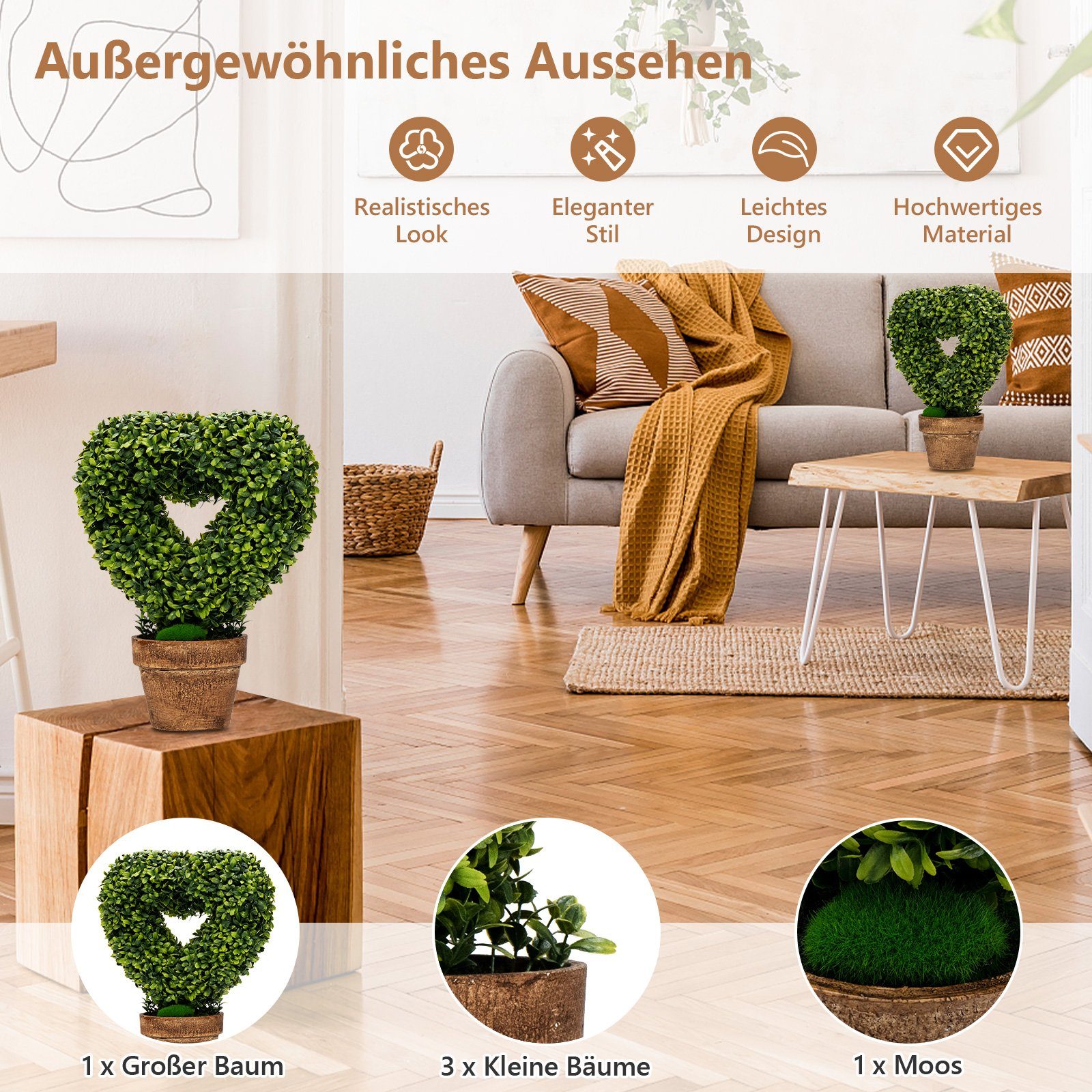 Kunstpflanze, COSTWAY, Höhe 37 cm, 4er günstig online kaufen