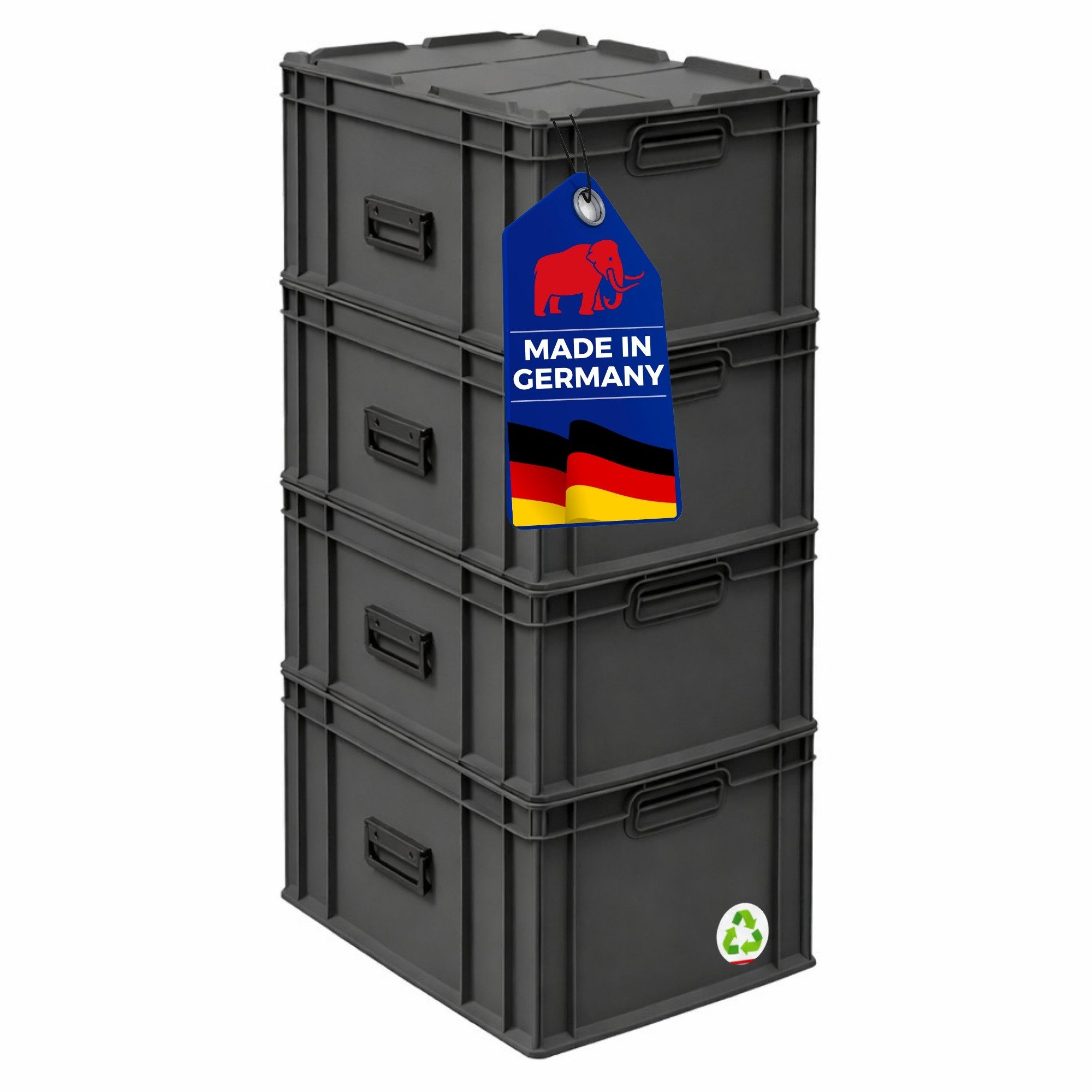 PROREGAL® Stapelbox SuperSparSet Eurobox NextGen Portable, Verschiedene Größen/Mengen (SparSet, 4 St., Eurobox mit Scharnierdeckel, Deckelverschluss und Koffergriff), Eurobehälter, Transportbox, Transportbehälter, Stapelbehälter
