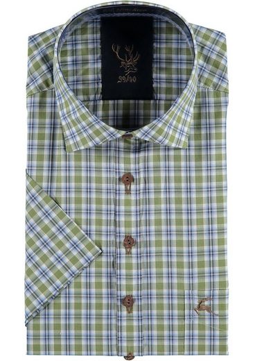 OS-Trachten Trachtenhemd »Azecu« Kurzarmhemd mit Hirsch-Stickerei auf der Brusttasche