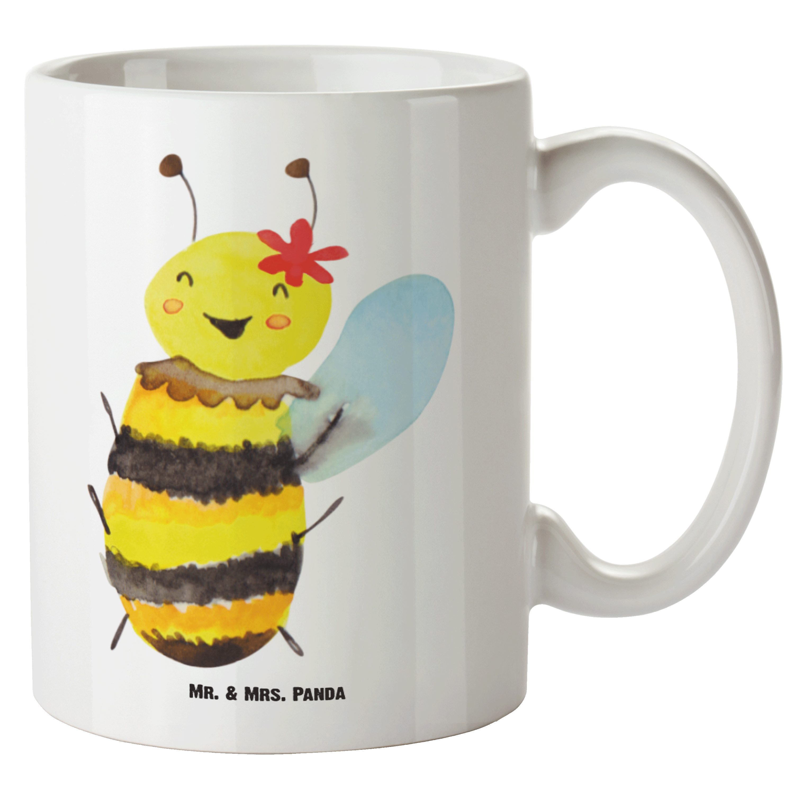 Mr. & Panda - Keramik Jumbo B, Geschenk, Tasse Teetasse, XL Mrs. Tasse - XL Happy Biene Hummel, Weiß XL Tasse
