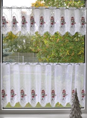 Scheibengardine Schneemann, Stickereien Plauen, Stangendurchzug (1 St), transparent, Voile