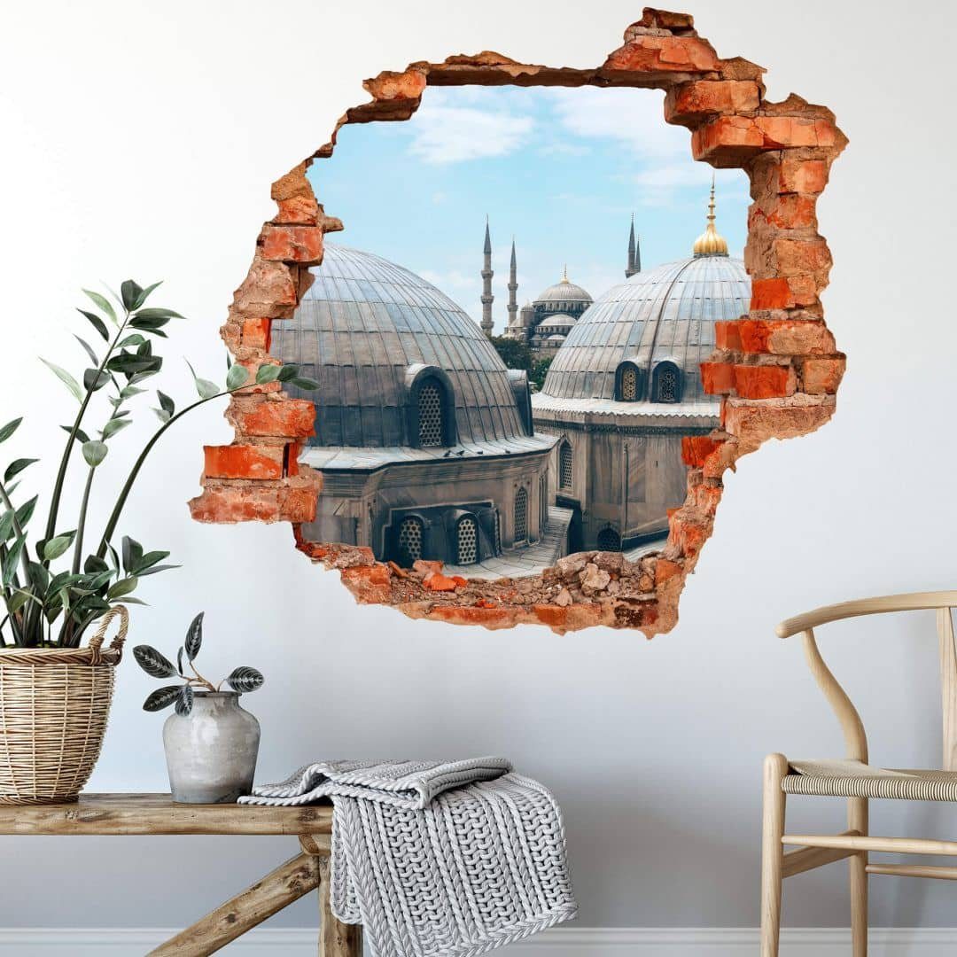 Aufkleber Moschee Wandtattoo selbstklebend Istanbul, Bilder Wandtattoo Wall in Mauerdurchbruch Wandbild Islamische Art Kuppel Dächer K&L 3D