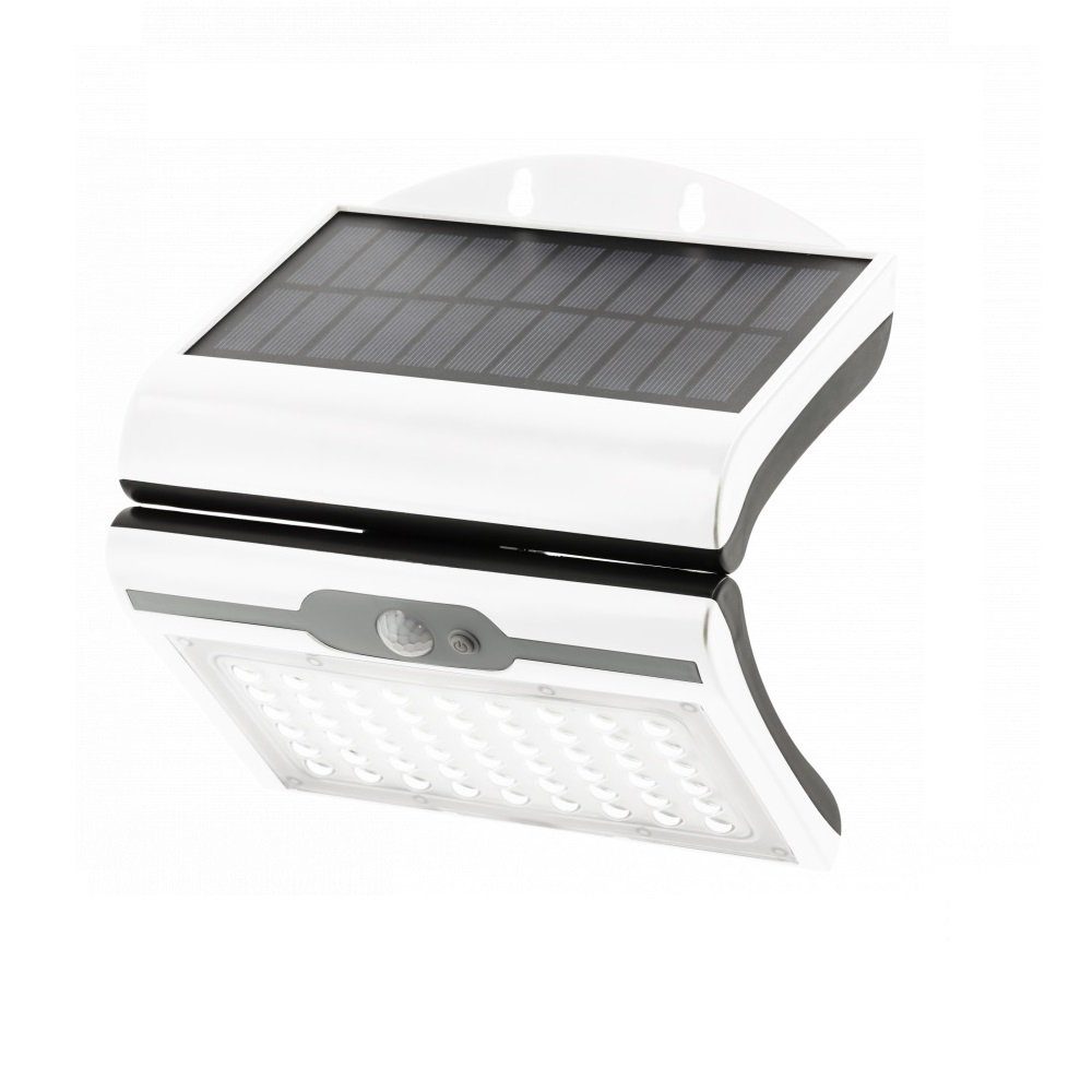 GTV LED Außen-Wandleuchte LED Solar Eingangsbeleuchtung Außenleuchte mit Dämmerung und Bewegungs, 4 Watt, 300 Lumen, Kaltweiß 6400K, 18,5x18x10,3 cm, Weiß, IP44