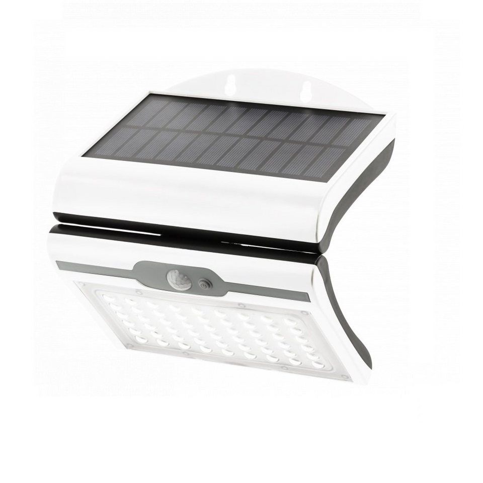 GTV LED Außen-Wandleuchte LED Solar Eingangsbeleuchtung Außenleuchte mit  Dämmerung und Bewegungs, 4 Watt, 300 Lumen, Kaltweiß 6400K, 18,5x18x10,3  cm, Weiß, IP44