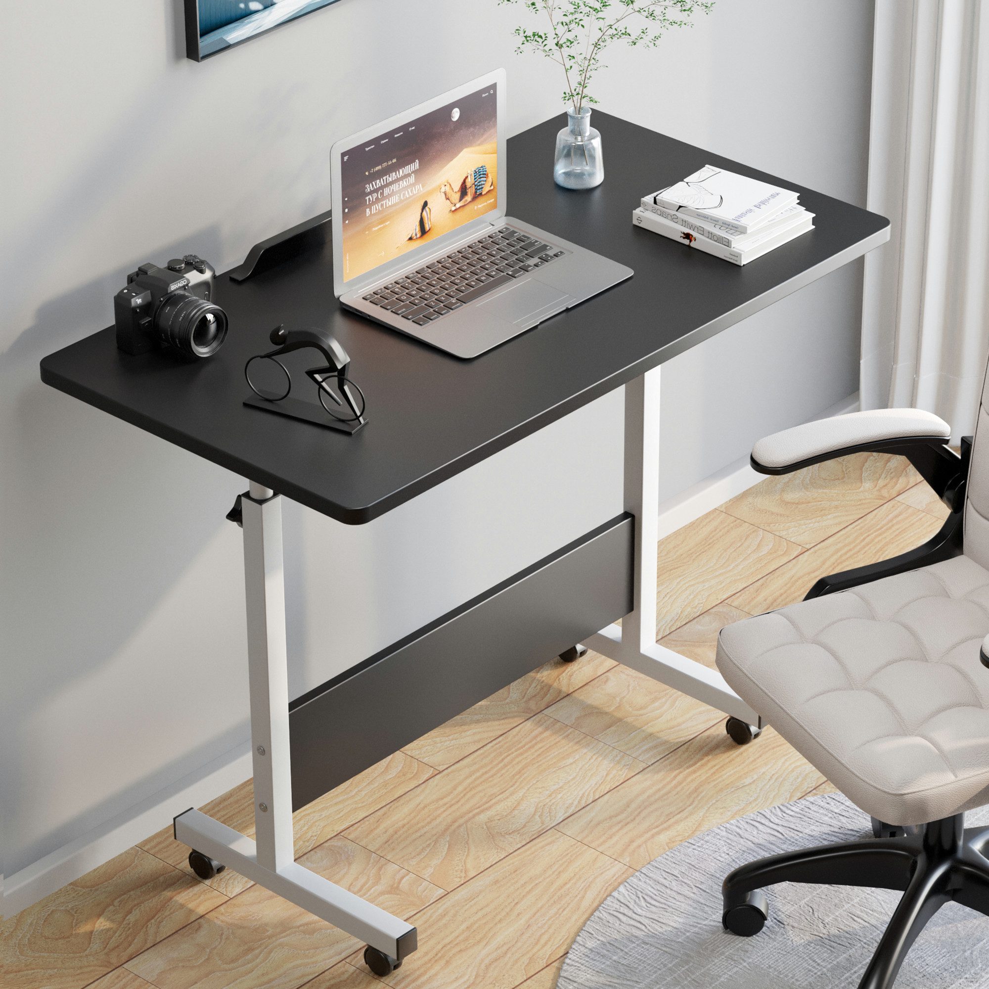 HDHNBA Laptoptisch fahrbarer Stehpult, höhenverstellbarer mobiler Tisch mit Rollen (1-St), für Home‑Office, Schreibtisch mit neigbarer Tischplatte