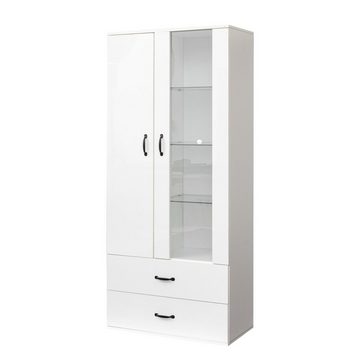 Merax Standvitrine mit LED-Beleuchtung, Hochglanz Front Vitrine mit großem Stauraum, Vitrinenschrank, Höhe: 182cm