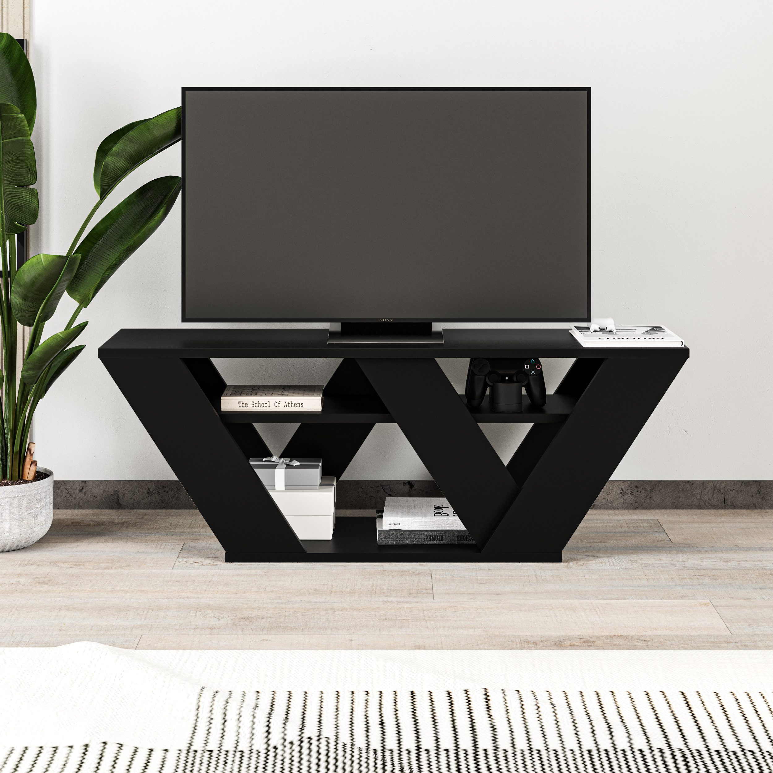 Decortie TV-Schrank Pipralla Moderner TV-Ständer Multimedia Mit Einlegeböden, 110 x 30 x 40 cm