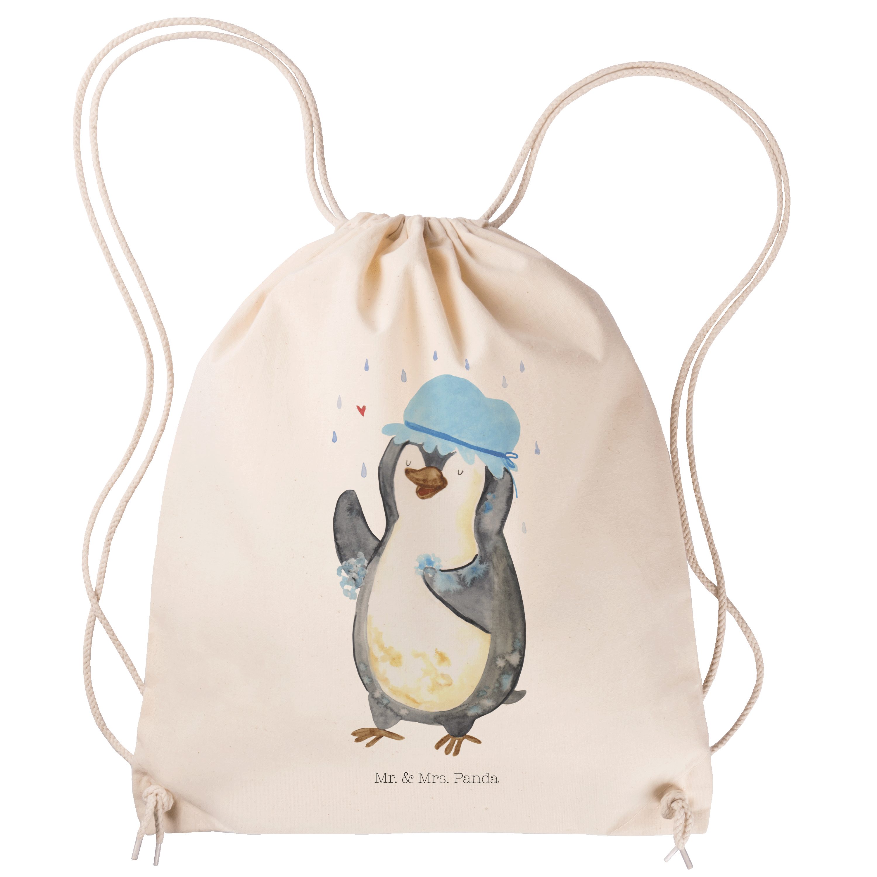 Mr. & Mrs. Panda Sporttasche Pinguin duscht - Transparent - Geschenk, Pinguine, Sporttasche, Beute (1-tlg)