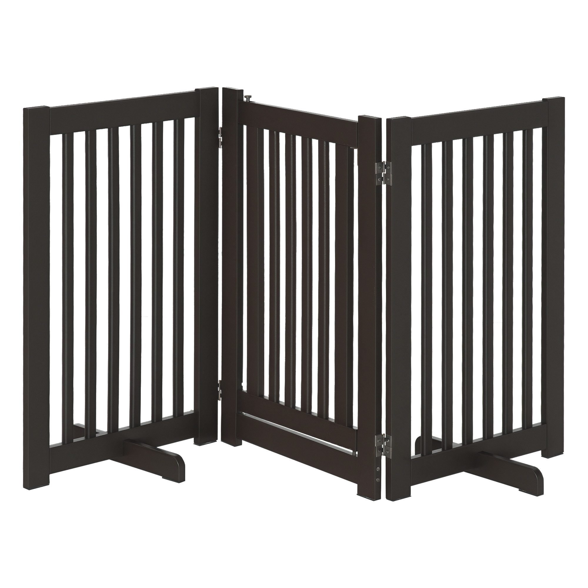 PawHut Hundegitter Freistehendes Schutzgitter Türschutzgitter mit Füßen, Dunkelbraun, MDF (Set, 1 St., klappbares Kamingitter), 155L x 1.5T x 76H cm