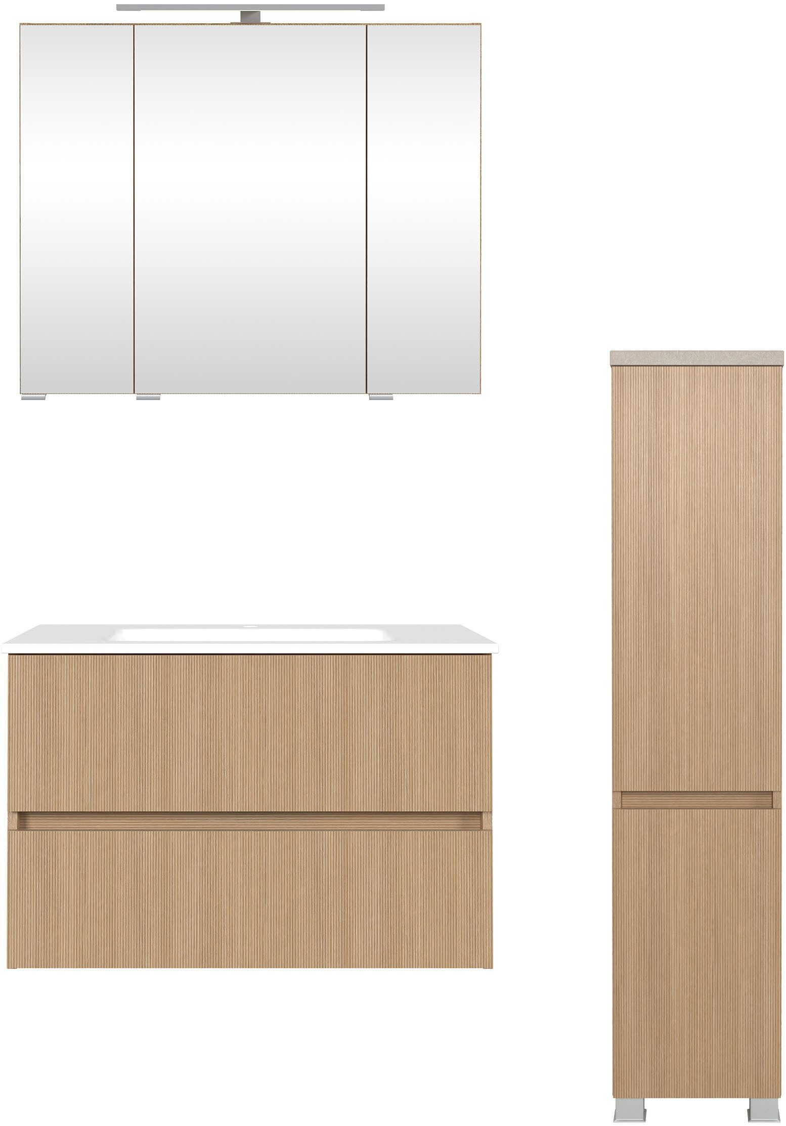 welltime Badmöbel-Set EIXO, Set aus Spiegelschrank, Waschtisch und Midischrank, Set 110 cm breit, Badmöbel mit LED-Beleuchtung