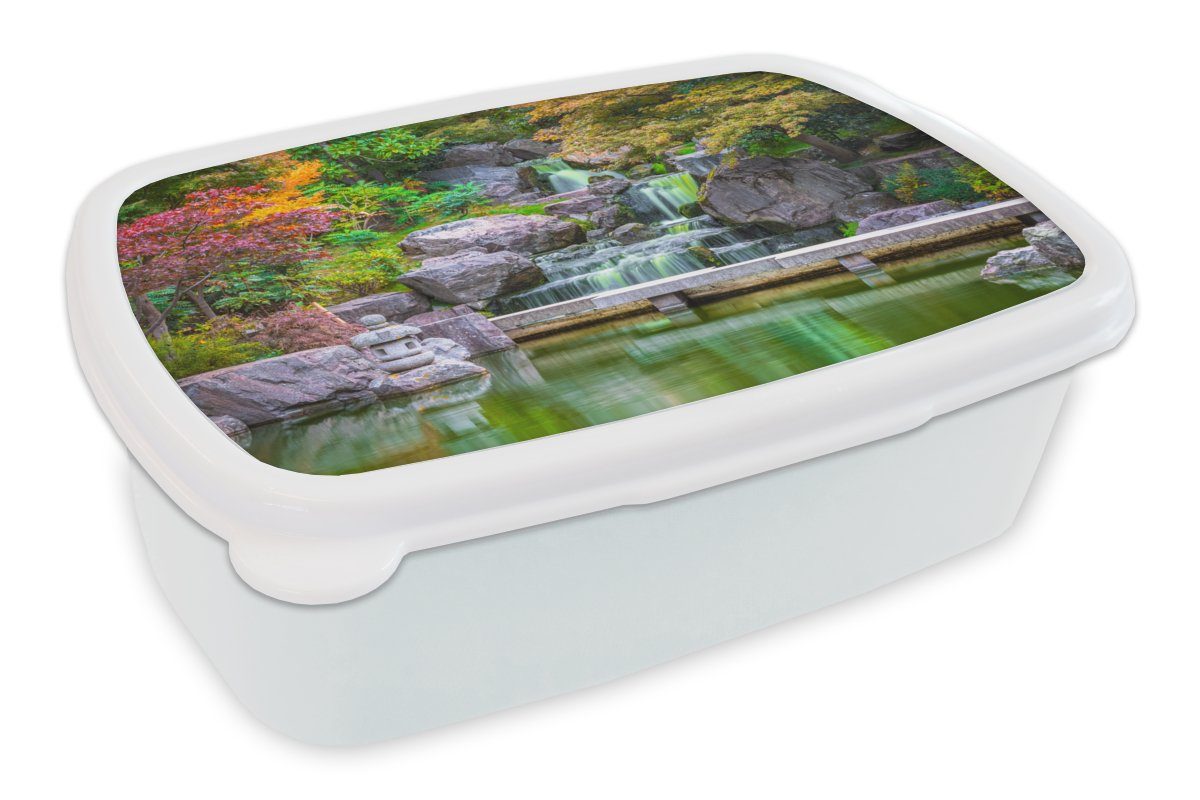 MuchoWow Lunchbox Steine - Wasser - Bäume - Japanisch - Botanisch, Kunststoff, (2-tlg), Brotbox für Kinder und Erwachsene, Brotdose, für Jungs und Mädchen weiß
