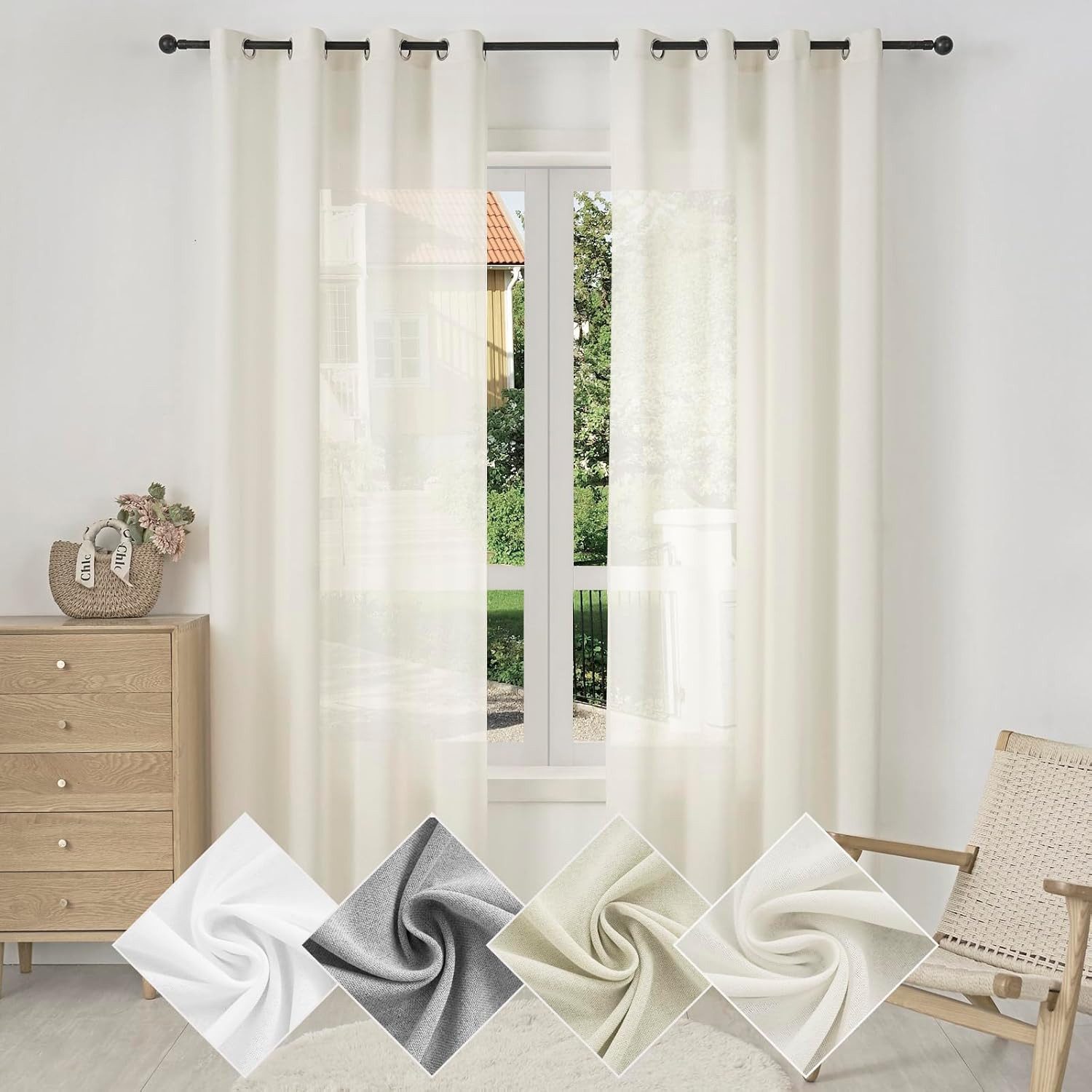 Woltu Gardine (1 St), Ösen, halbtransparent, Vorhänge Leinenoptik
