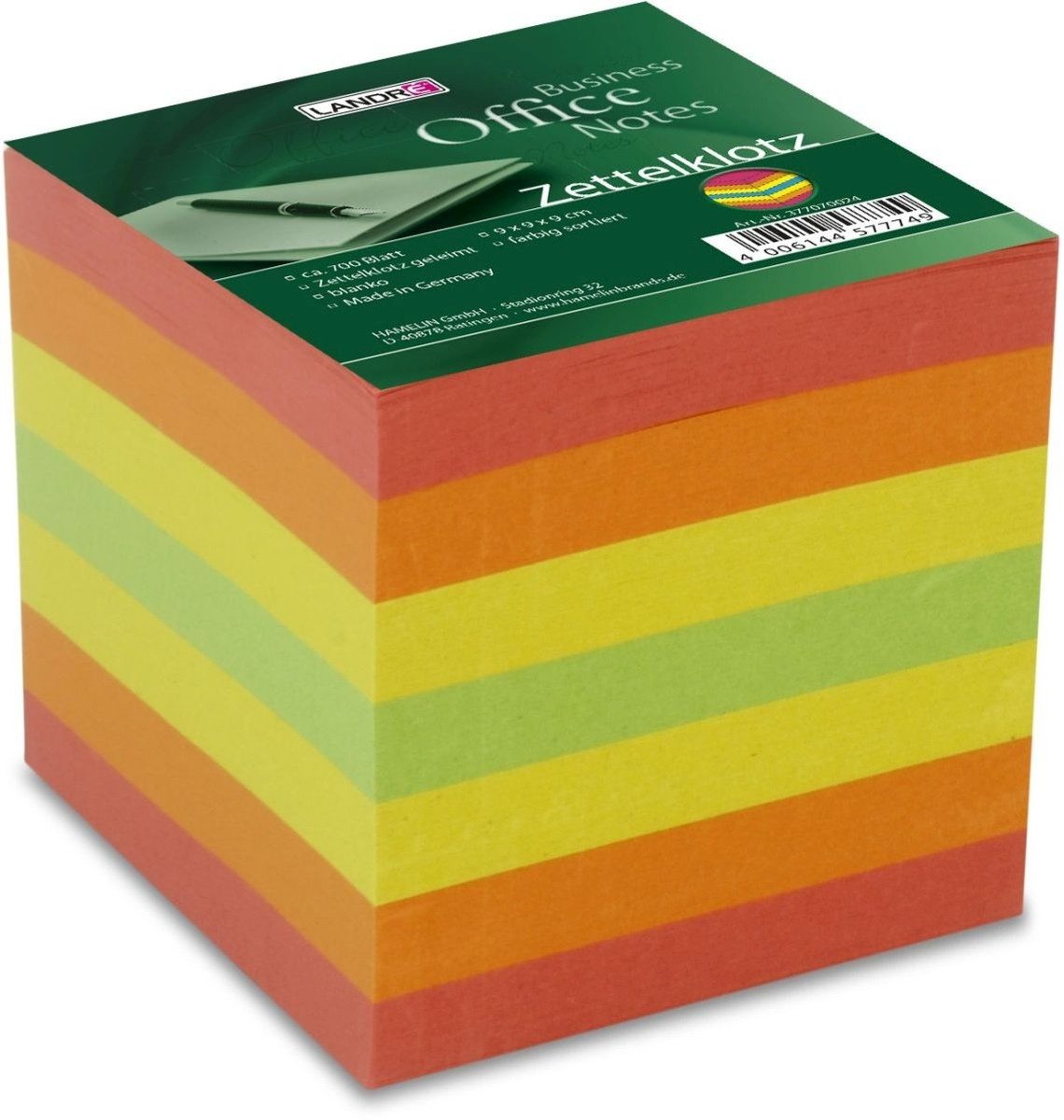 LANDRE Notizzettel Zettelklotz 9x9x9cm bunt