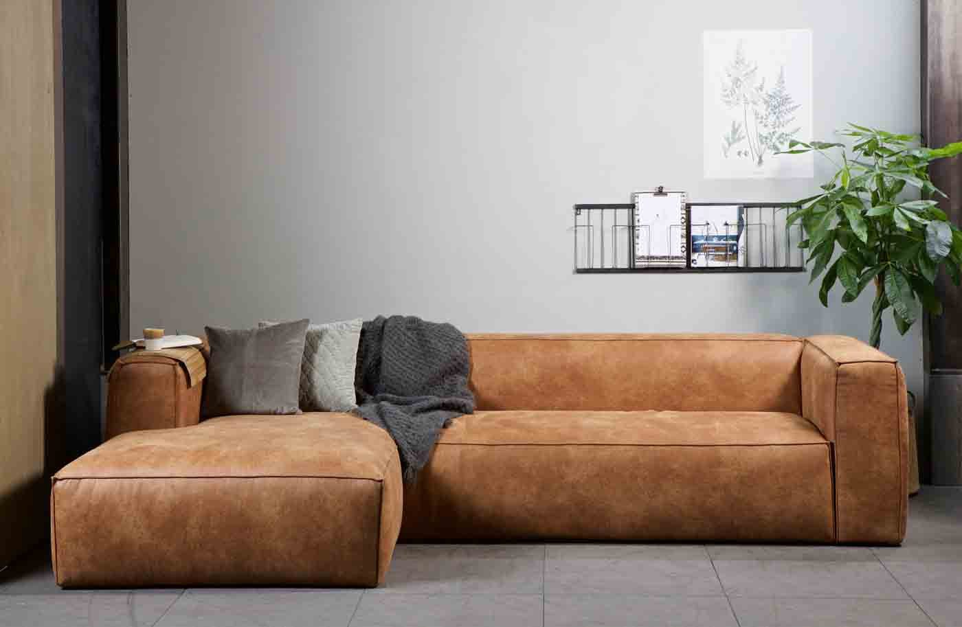 WOOOD Ecksofa Bean Lederoptik, links Cognac