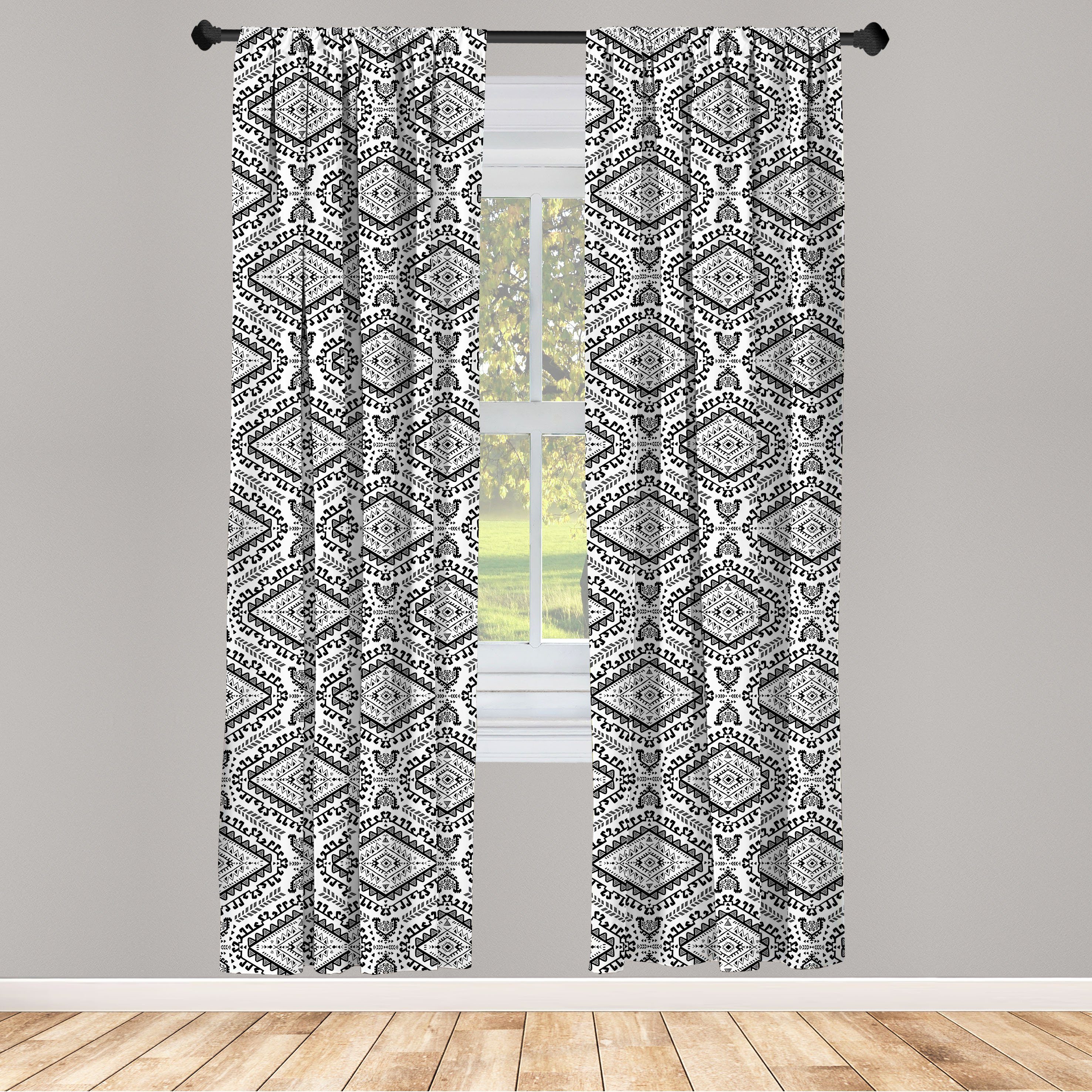 Gardine Vorhang für Wohnzimmer Schlafzimmer Dekor, Abakuhaus, Microfaser, Mexican Drucken Monochrome Stammeskunst