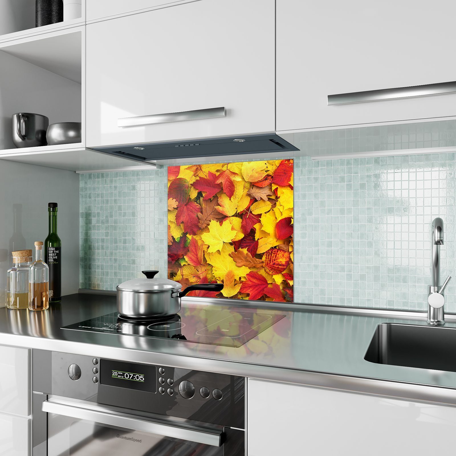 Glas Küchenrückwand Primedeco mit Gefallene Küchenrückwand Herbstblätter Spritzschutz Motiv