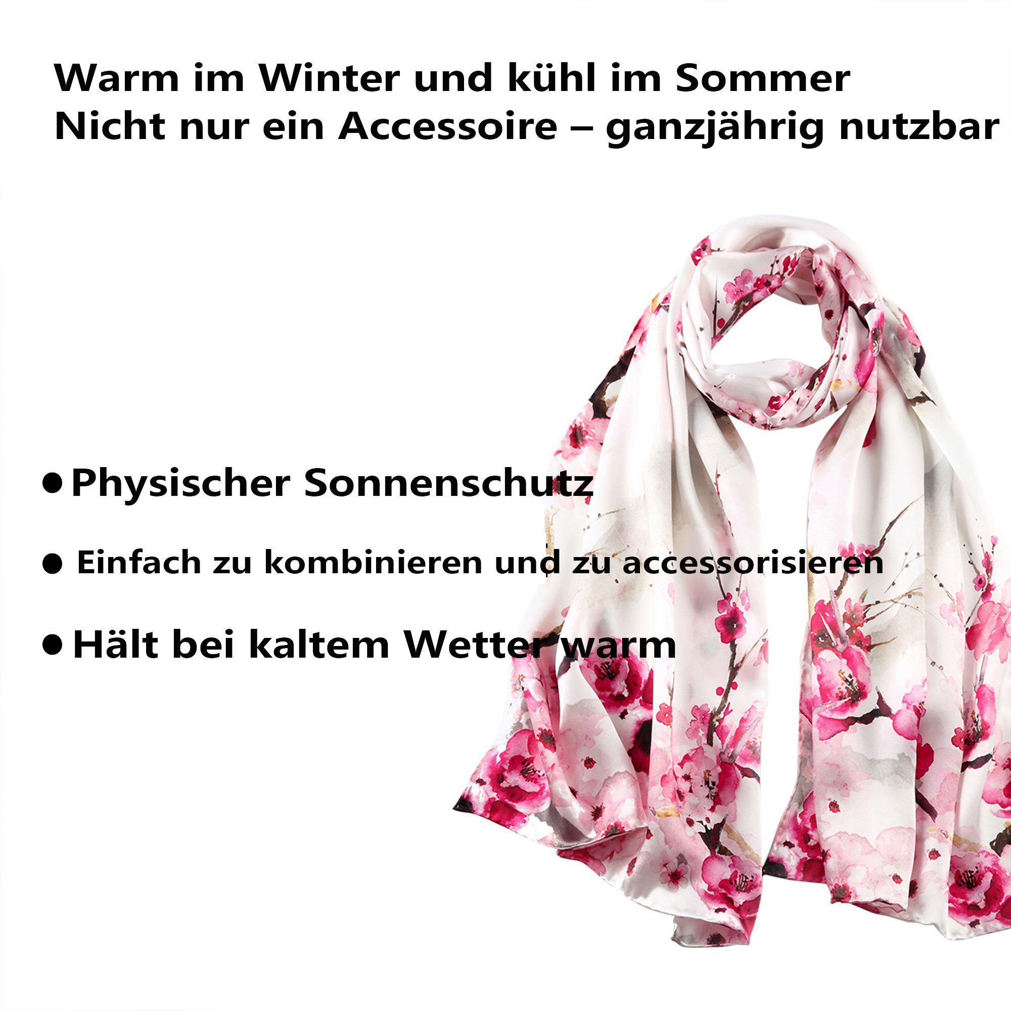 Zaewry Schal Seidenschal Damene 100% Seide, 40+ Bunte Luxuriöse schal damen, Warm & Weich Leicht Halstuch, Als Stola Seidentuch Geschenk Modische