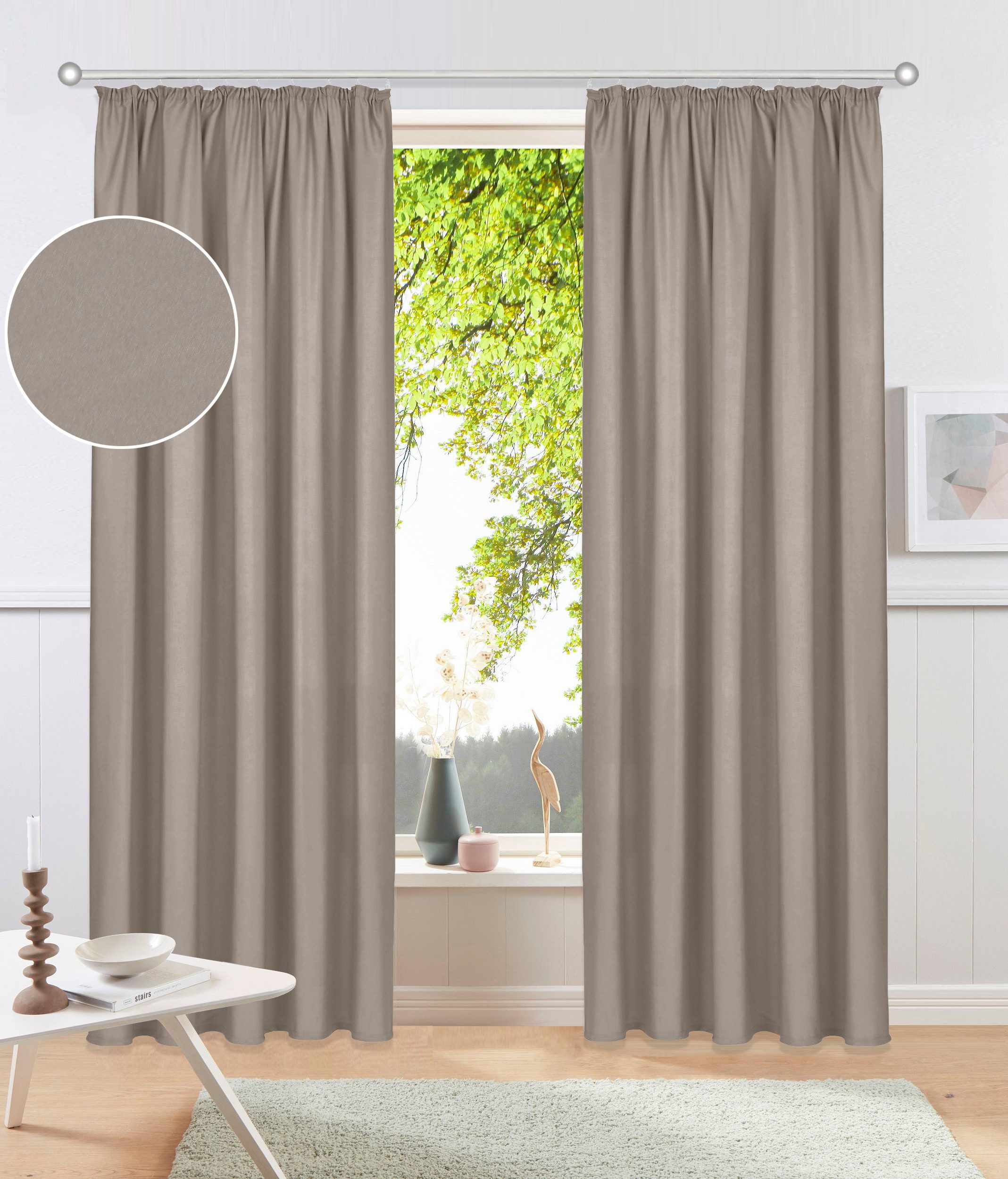 OTTO home Vorhang Parry (2 St), Kräuselband, blickdicht, Polyester, 2-er Set, blickdicht, monochrom, basic, einfarbig, Bestseller