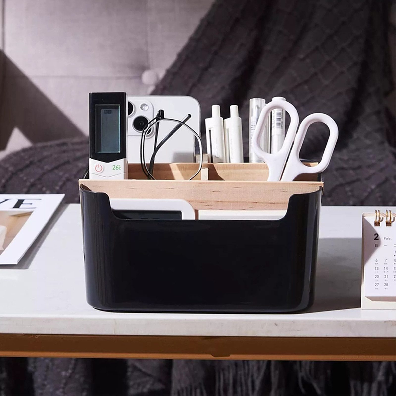 Thumbnail - OKWISH Organizer Tischorganizer Holz Stifthalter Desk Aufbewahrungsbox Bürobedarf (18 × 14,8 × 9 cm mit 5 Fächern kein A...