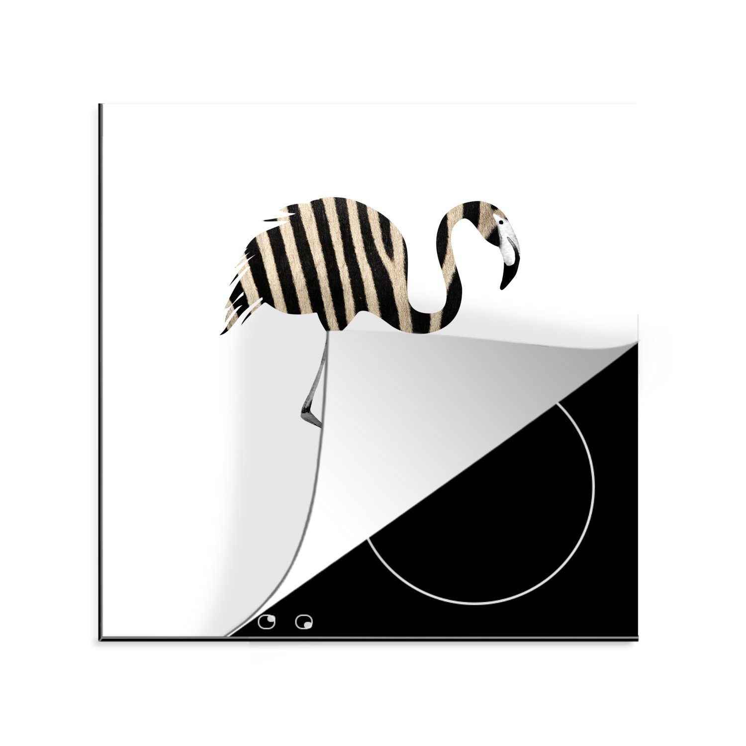 MuchoWow Herdblende-/Abdeckplatte Flamingo - Linie - Muster, Vinyl, (1 tlg), 78x78 cm, Ceranfeldabdeckung, Arbeitsplatte für küche | Herdabdeckplatten