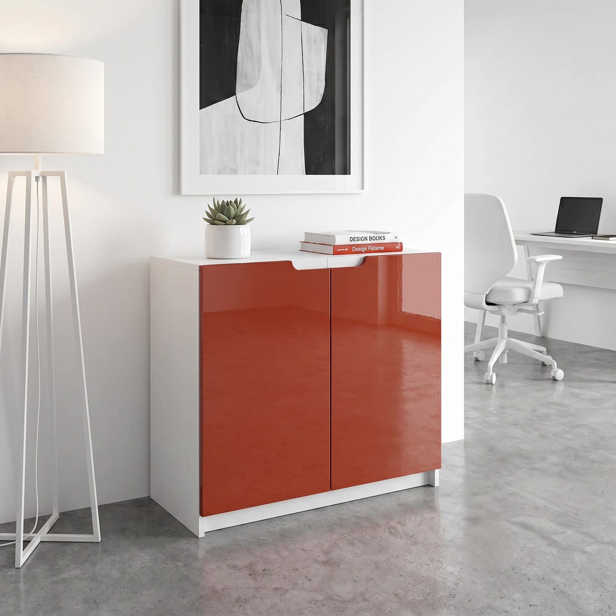 Vladon Kommode Logan (Kommode, mit 2 Türen), Weiß matt/Bordeaux Hochglanz (82 x 78 x 37 cm)