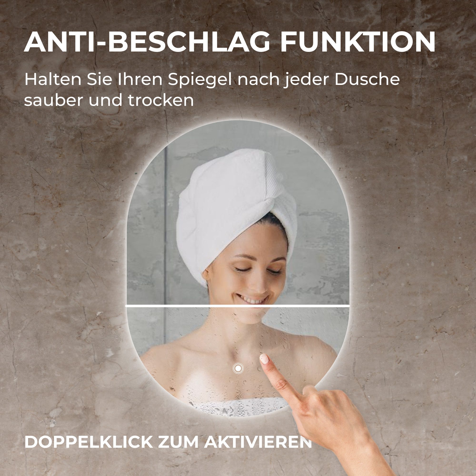 Bringer Badspiegel BRS302, Badezimmerspiegel mit Anti-Beschlag und Speicherfunktion