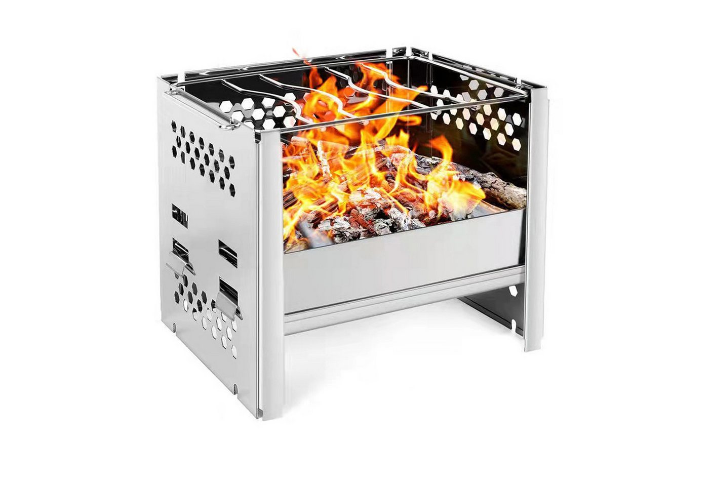 Grafner Holzkohlegrill Campinggrill Edelstahl Hobo Outdoor Holz-Ofen Campingkocher faltbar, Maße aufgebaut ca. 15 x 19 x 18 cm