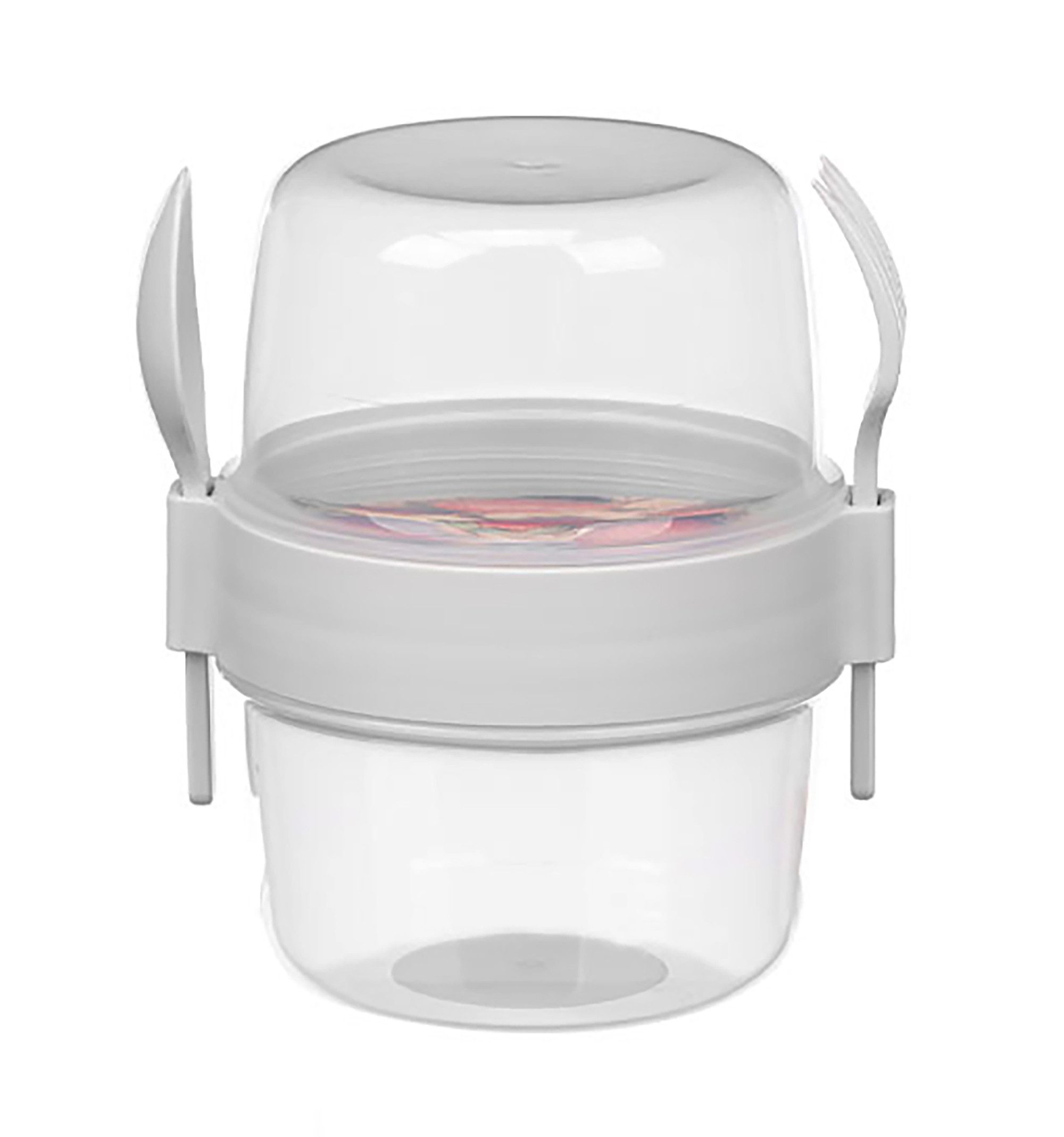 Leknes Müslischale MÜSLIBECHER 800ml mit Löffel Gabel Deckel Müsli to go 97 (Grau), Joghurtbecher Becher Yoghurt Obst Lunchbox