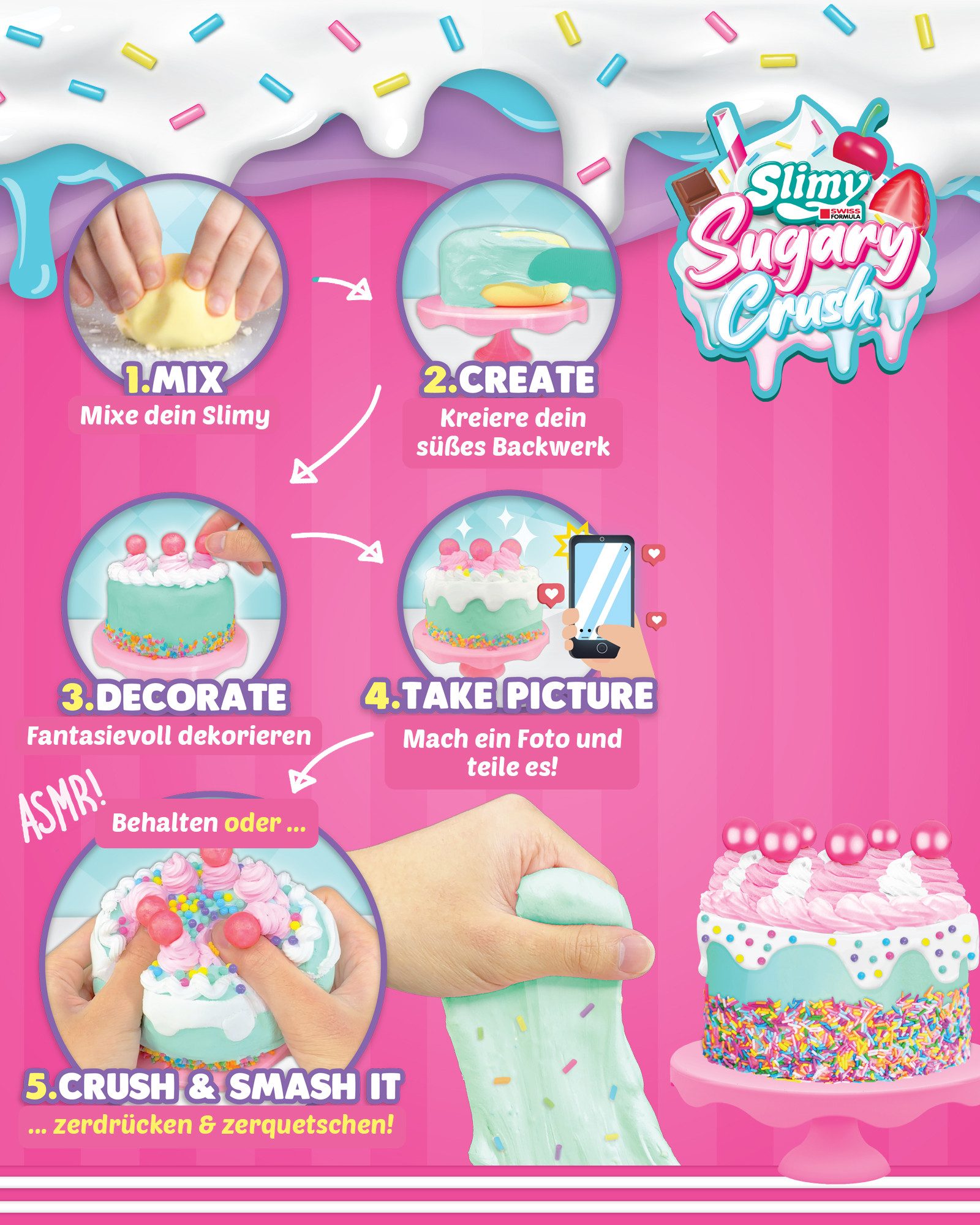 Slimy® Knetform-Set Sugary Crush - Party Caakery (1-tlg), Slime und Knete Kreativ-Set zum selber Mischen, Formen und Dekorieren