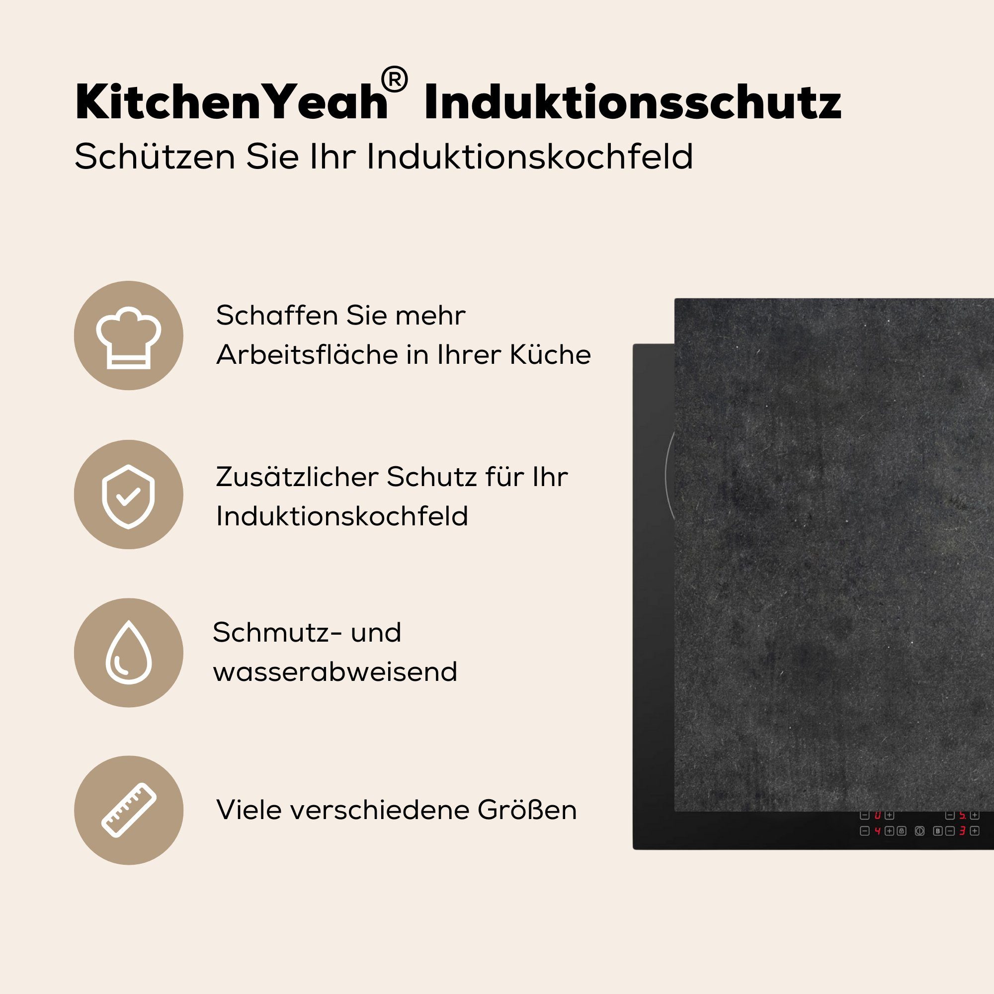 MuchoWow Kochfeldzubehör cm, - - Grau - Arbeitsplatte tlg), (1 küche 83x51 - für Zement, Vinyl, Beton Ceranfeldabdeckung, Herdblende-/Abdeckplatte Induktionsschutz