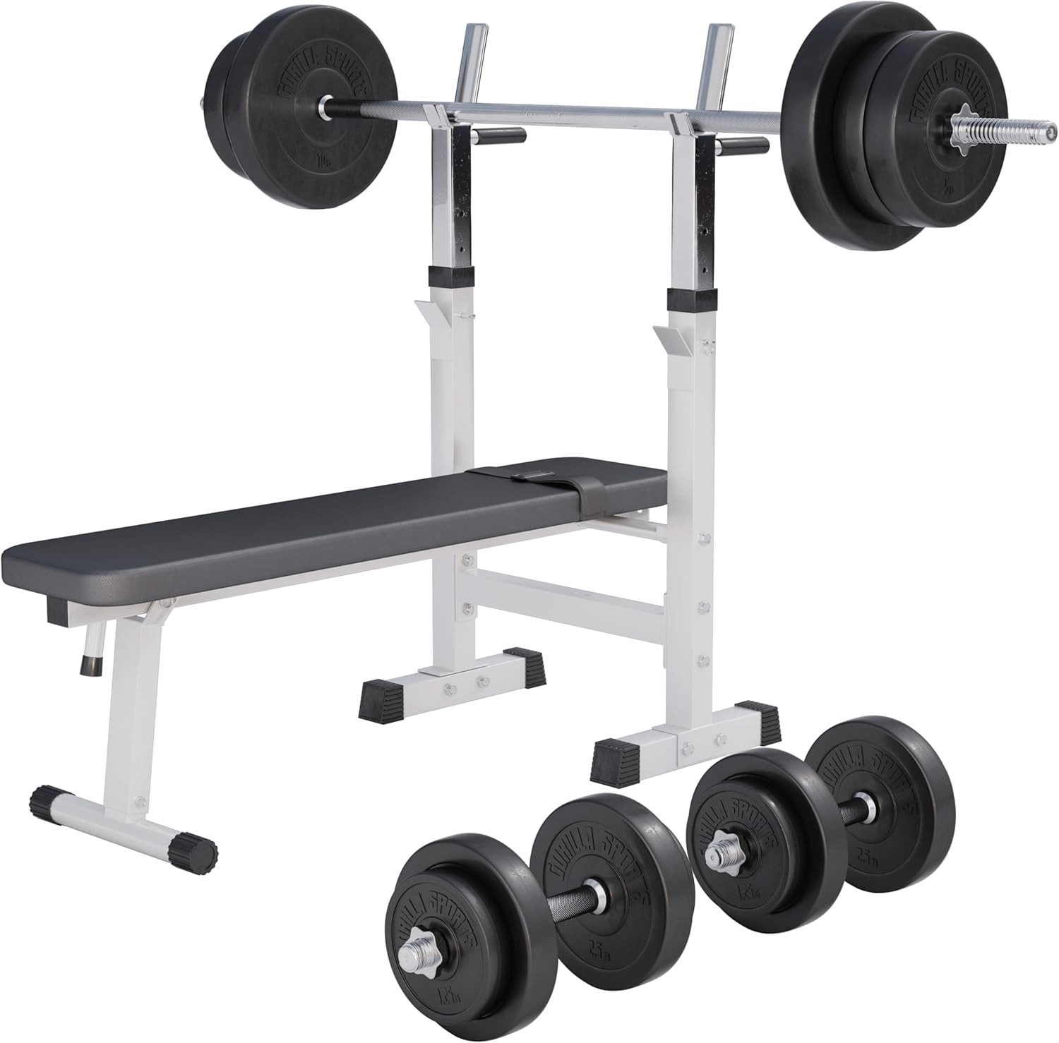 GORILLA SPORTS Hantelbank Hantelbank mit Langhantelset, (14-tlg)