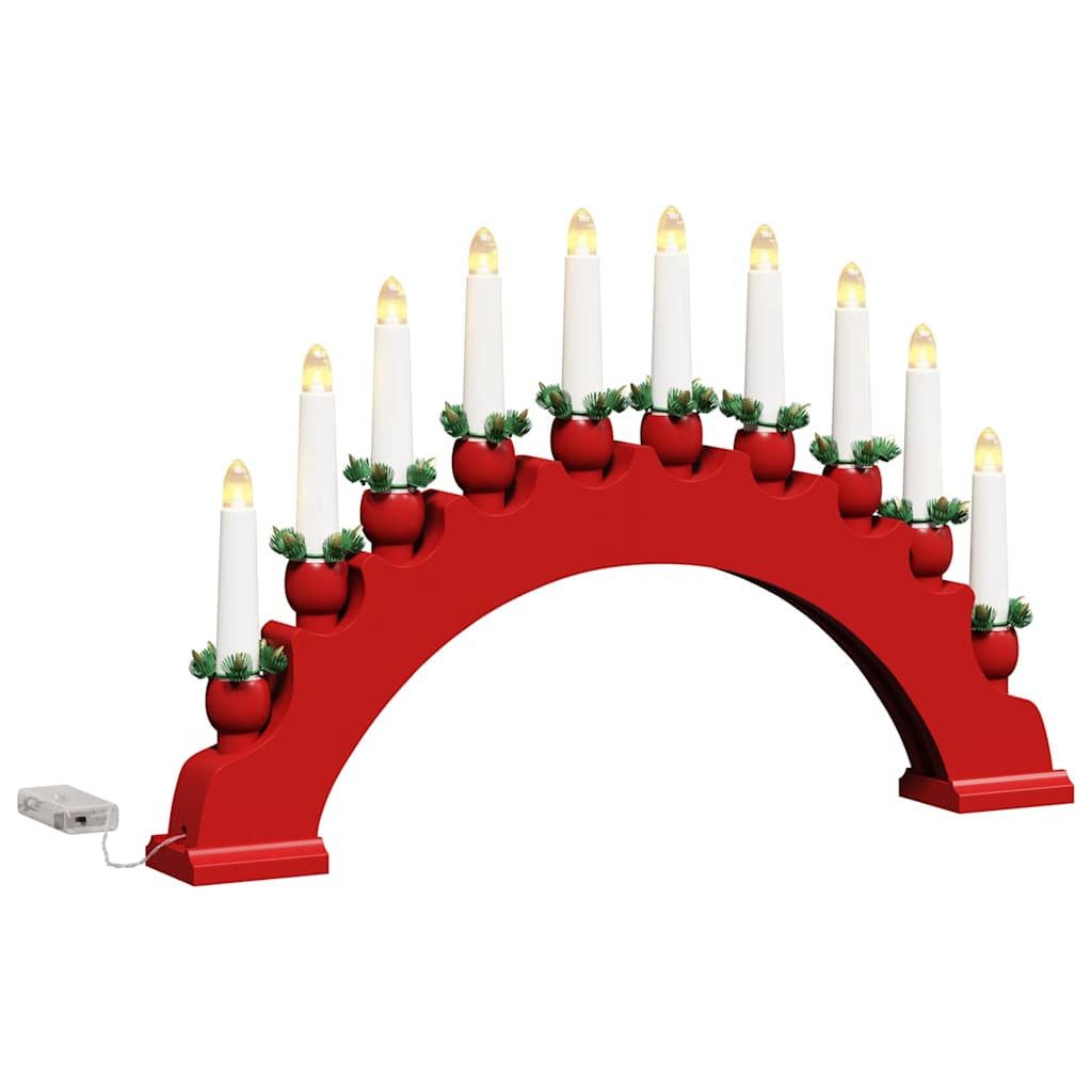 vidaXL LED-Christbaumkerzen Weihnachtskerzenbogen mit 10 LED Kerzen Rot 47 x 5 x 29 cm