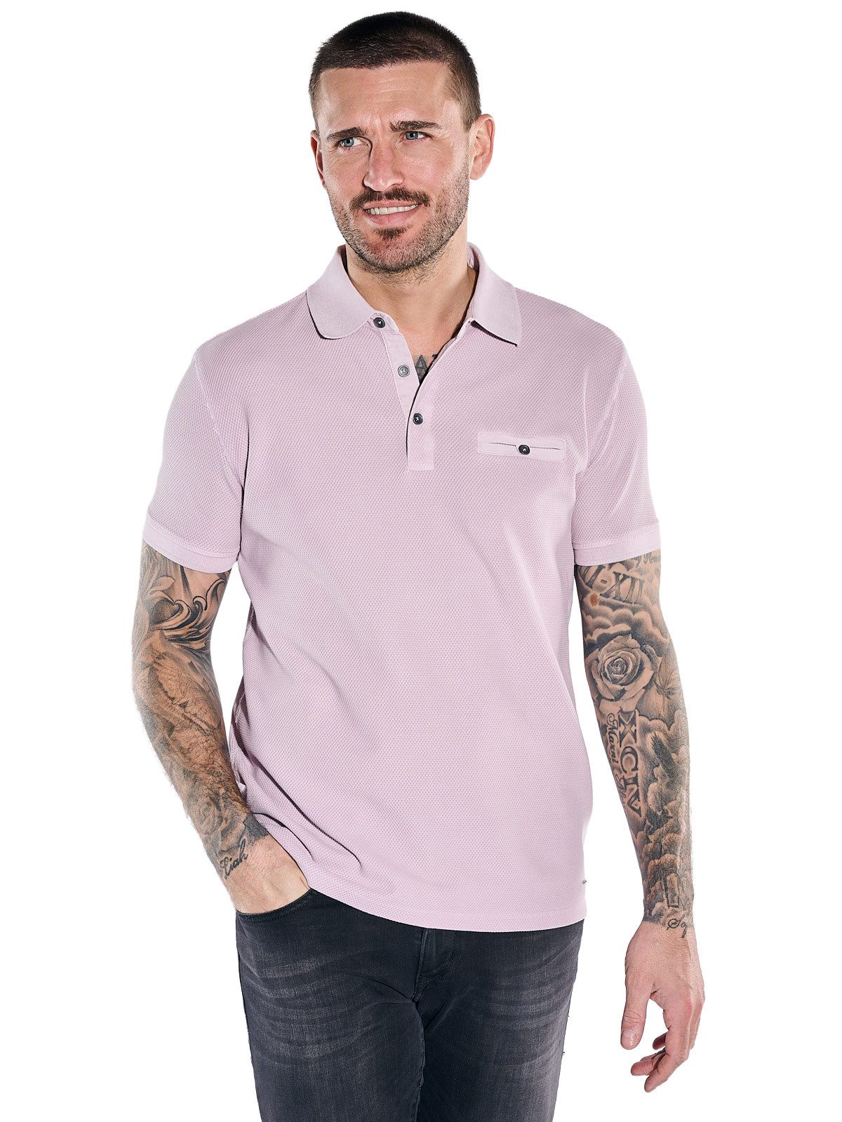 emilio adani Poloshirt Herren Poloshirt mit versteckter Brusttasche, Rosa