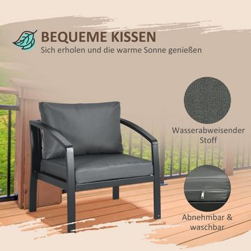 Outsunny Sitzgruppe 1 Glastisch, 1 Sofa, 2 Sessel, wetterbeständig, (Gartengruppe, 4-tlg., Gartenmöbel-Set), Grau, Schwarz 123L x 68,5B x 61H cm