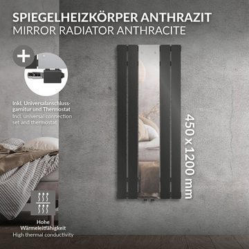 LuxeBath Heizkörper Spiegelheizkörper Flachheizkörper Designheizkörper, Anthrazit 450x1200mm mit Spiegel inkl. Montage-Set