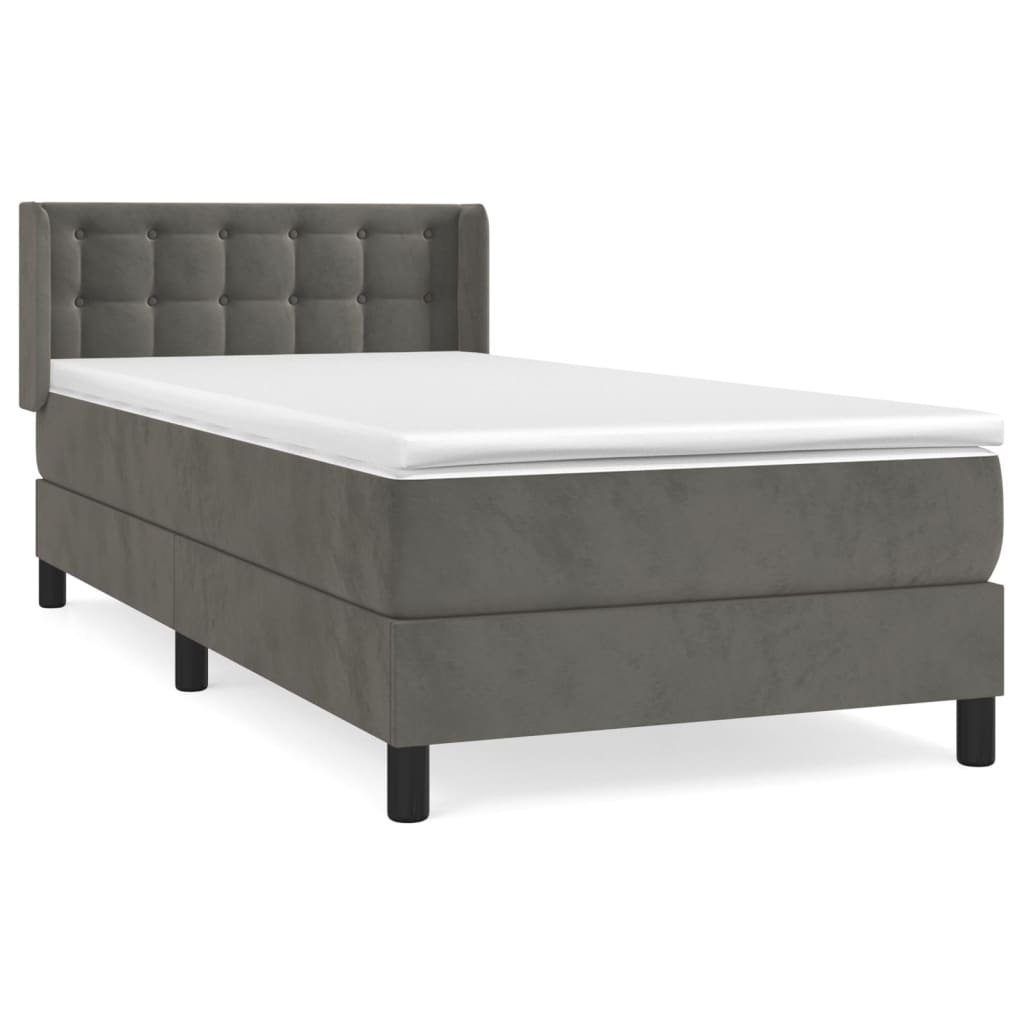 Boxspringbett 90 x 200 cm Boxspringbett mit Matratze Dunkelgrau 90x200 cm Samt Bett