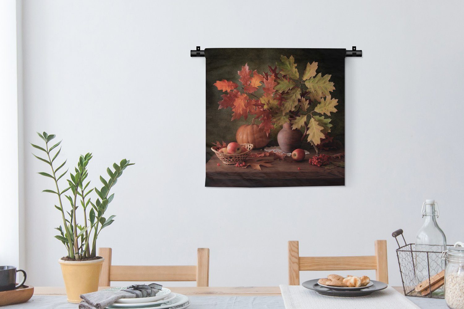 Blätter Kürbis MuchoWow - Kleid, - - Kirsche Herbst, Wandbehang, Wanddeko für Kinderzimmer - - Wohnzimmer, Schlafzimmer, Stilleben Wanddekoobjekt Apfel